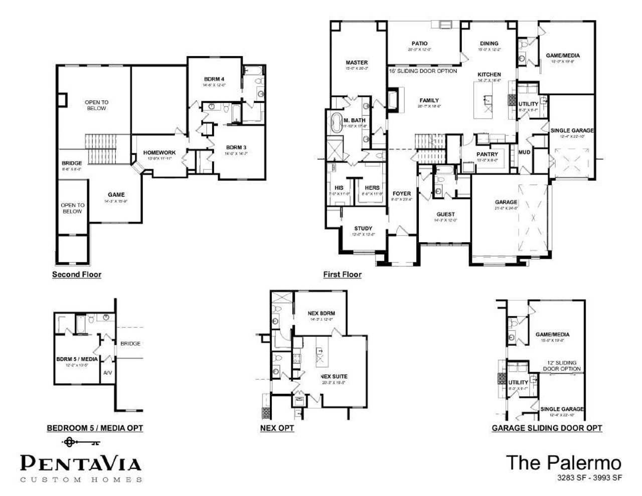2D floor plan layout for the Palermo by PentaVia Custom Homes in The Vines, Haslet, TX (Image 2).