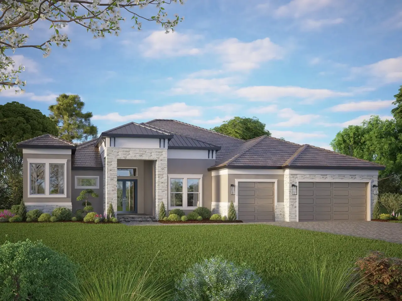 Representative exterior photo of a completed home built from the Jupiter by Sam Rodgers Homes in Arbour Lake Preserve, Sarasota, FL (Image 2).