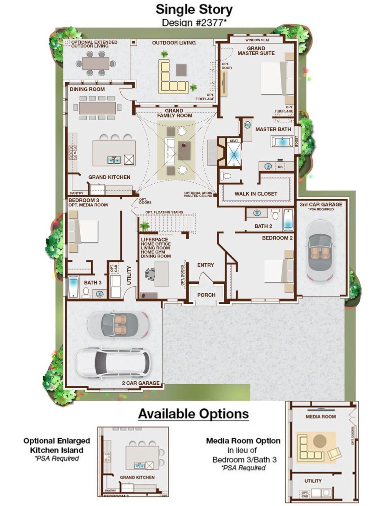 2D floor plan layout for the Grand Whitehall with Suite by Grand Homes in Breezy Hill, Rockwall, TX (Image 2).