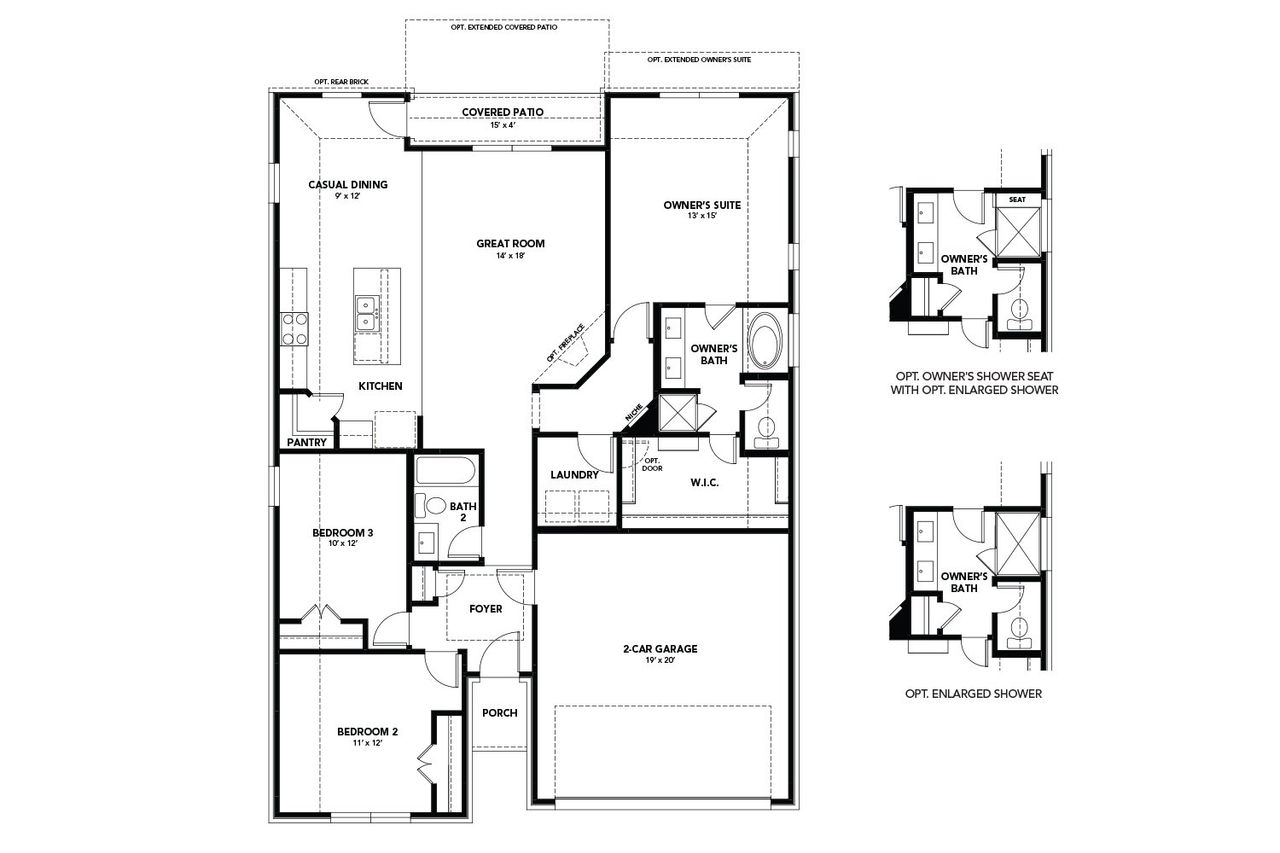 2D floor plan layout for the Beech by DRB Homes in Whisper South, San Marcos, TX (Image 2).