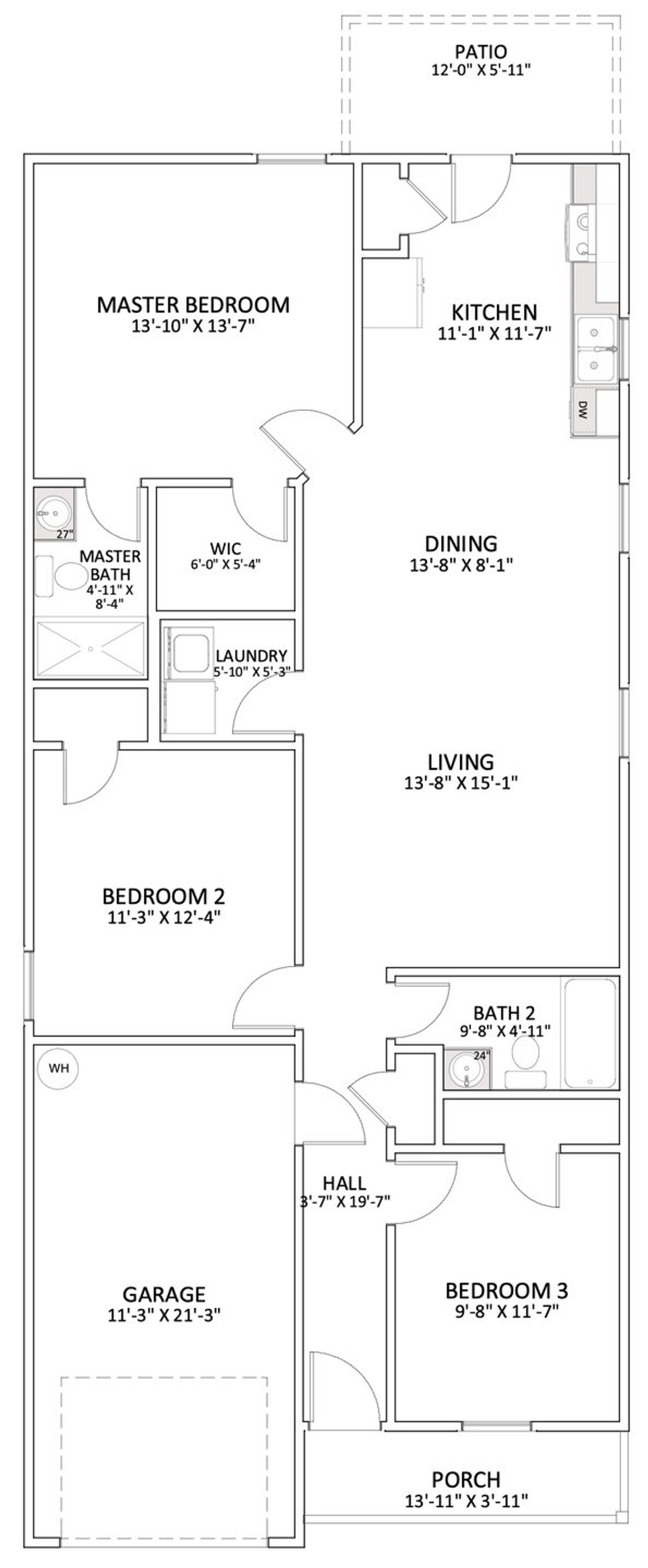 2D floor plan layout for the Wesley by Enchanted Homes in Stones Throw, Inman, SC (Image 2).
