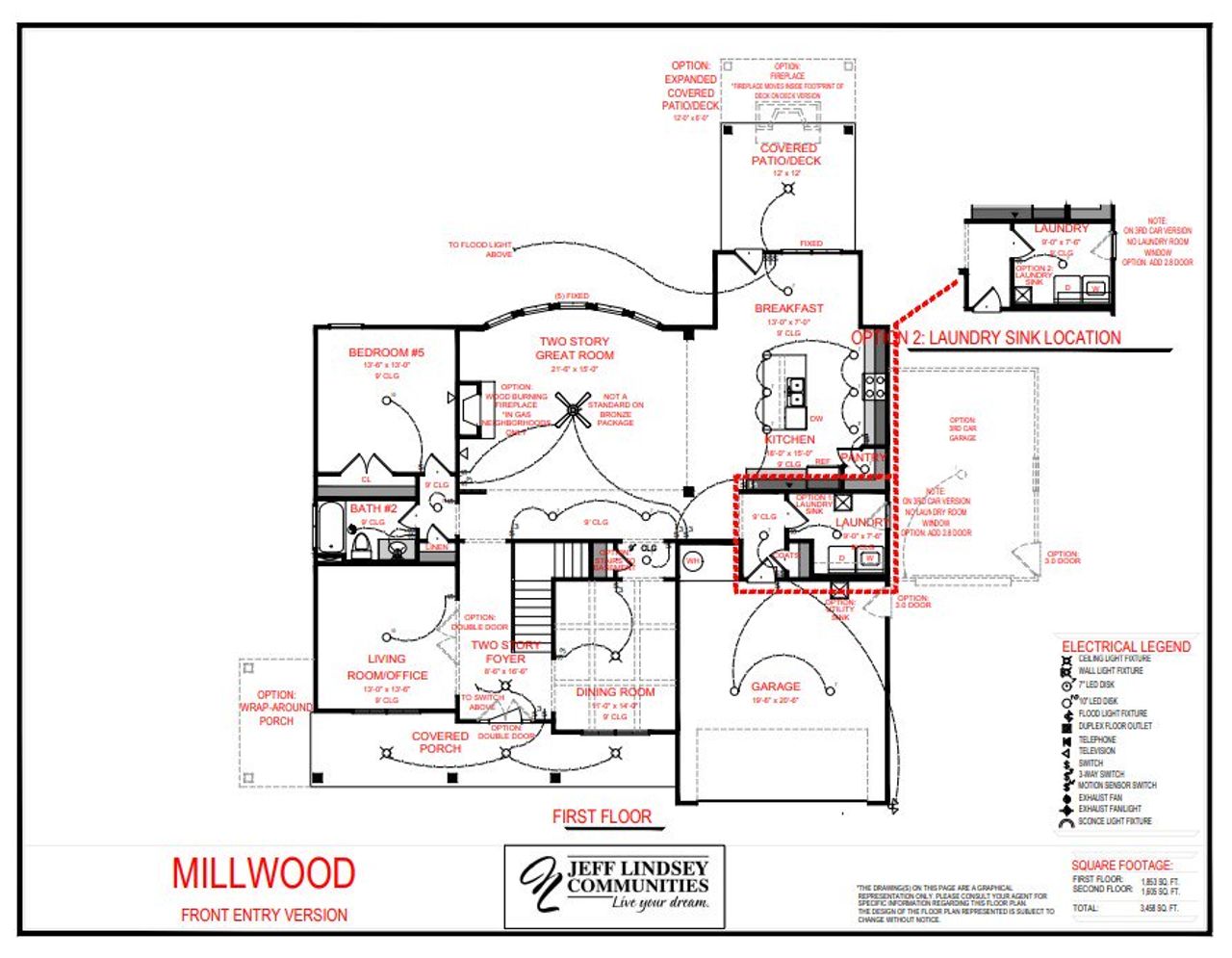 2D floor plan layout for the Millwood A by Jeff Lindsey Communities in Welch Farms, Senoia, GA (Image 2).