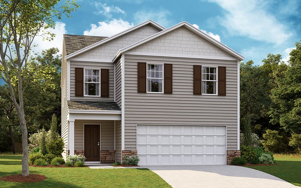 Representative exterior photo of a completed home built from the Edmon by D.R. Horton in Lake Terrace, LaFayette, GA (Image 2). Representative exterior photo of a completed home built from the Edmon by D.R. Horton in Lake Terrace, LaFayette, GA (Image 2).