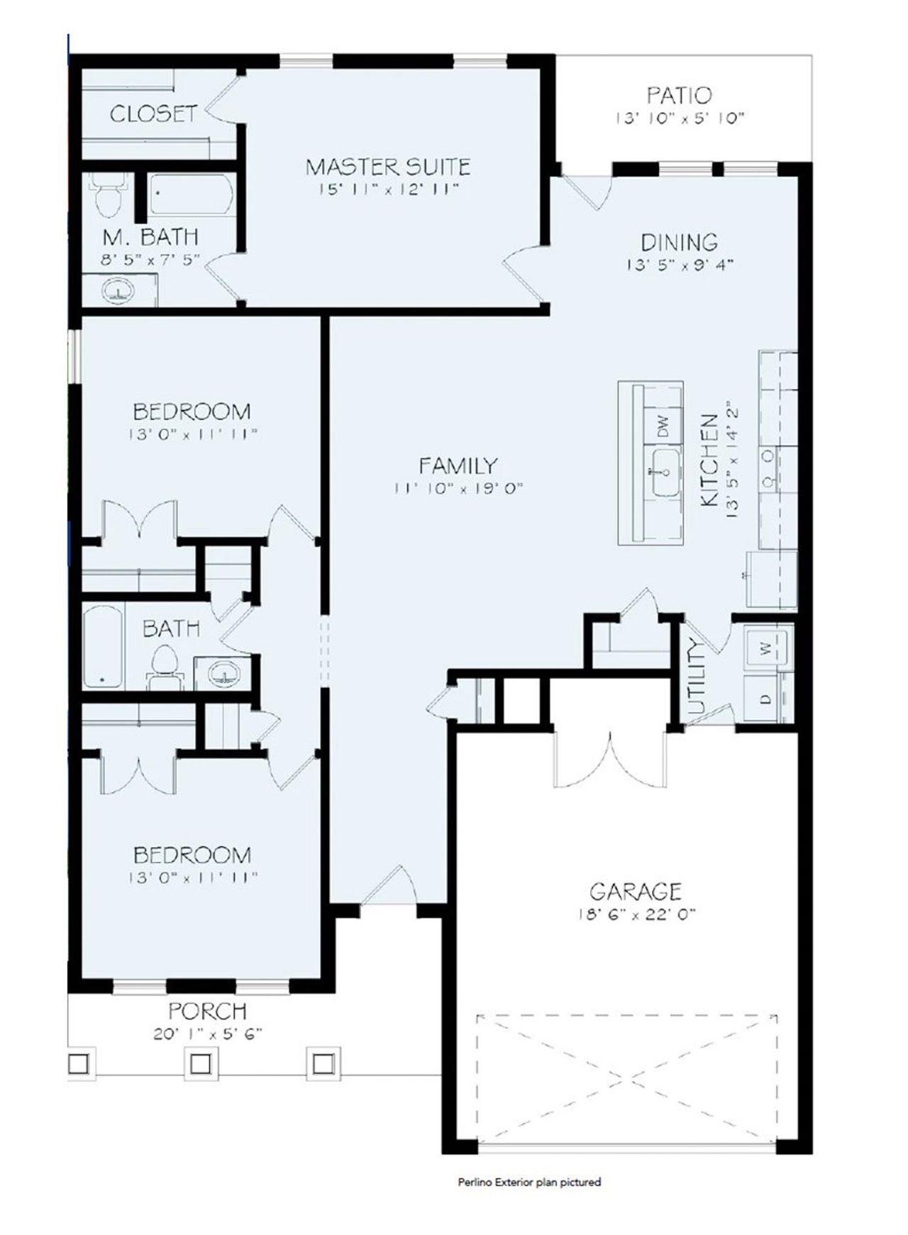2D floor plan layout for the Perlino by Wyldewood Homes in The Preserve At Country Ridge, Sherman, TX (Image 2).