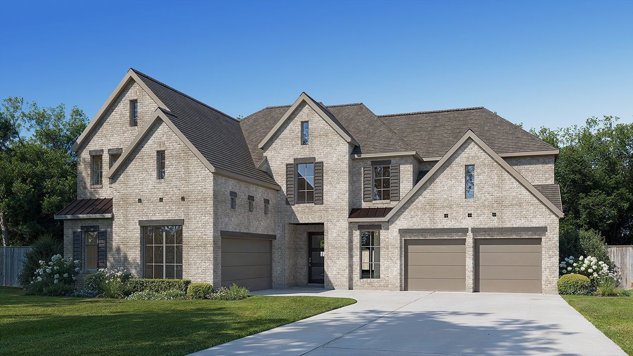 Representative exterior photo of a completed home built from the 4296W by Perry Homes in Lakes of Cane Island, Katy, TX (Image 2).