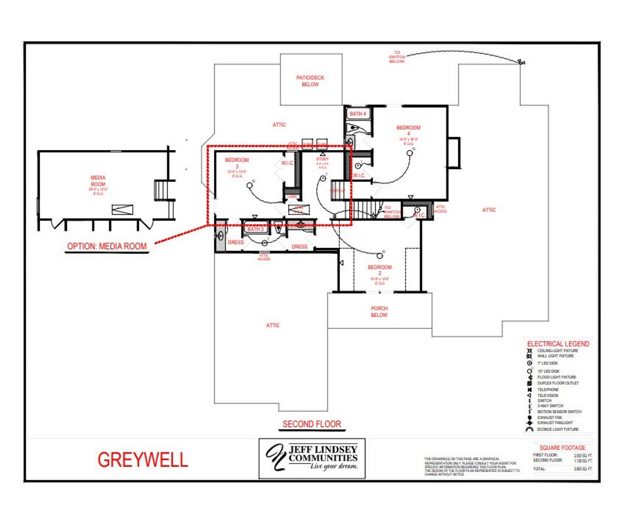 2D floor plan layout for the Greywell F by Jeff Lindsey Communities in Bernhard Farms, Fayetteville, GA (Image 2).