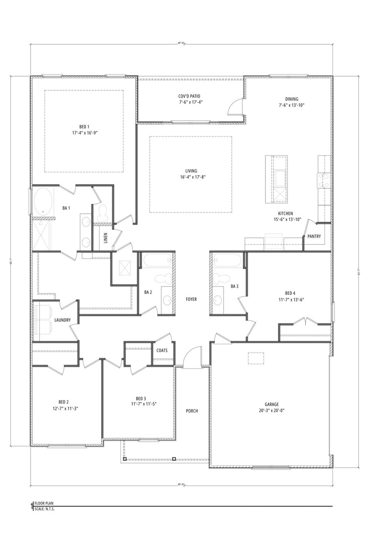 2D floor plan layout of this home in Pine Dove Estates, Tallahassee, FL (Image 2).