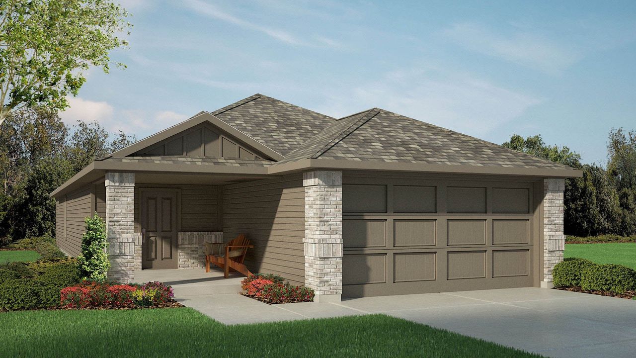 Representative exterior photo of a completed home built from the ESTERO by D.R. Horton in Sunnycreek, Crowley, TX (Image 2). Representative exterior photo of a completed home built from the ESTERO by D.R. Horton in Sunnycreek, Crowley, TX (Image 2).