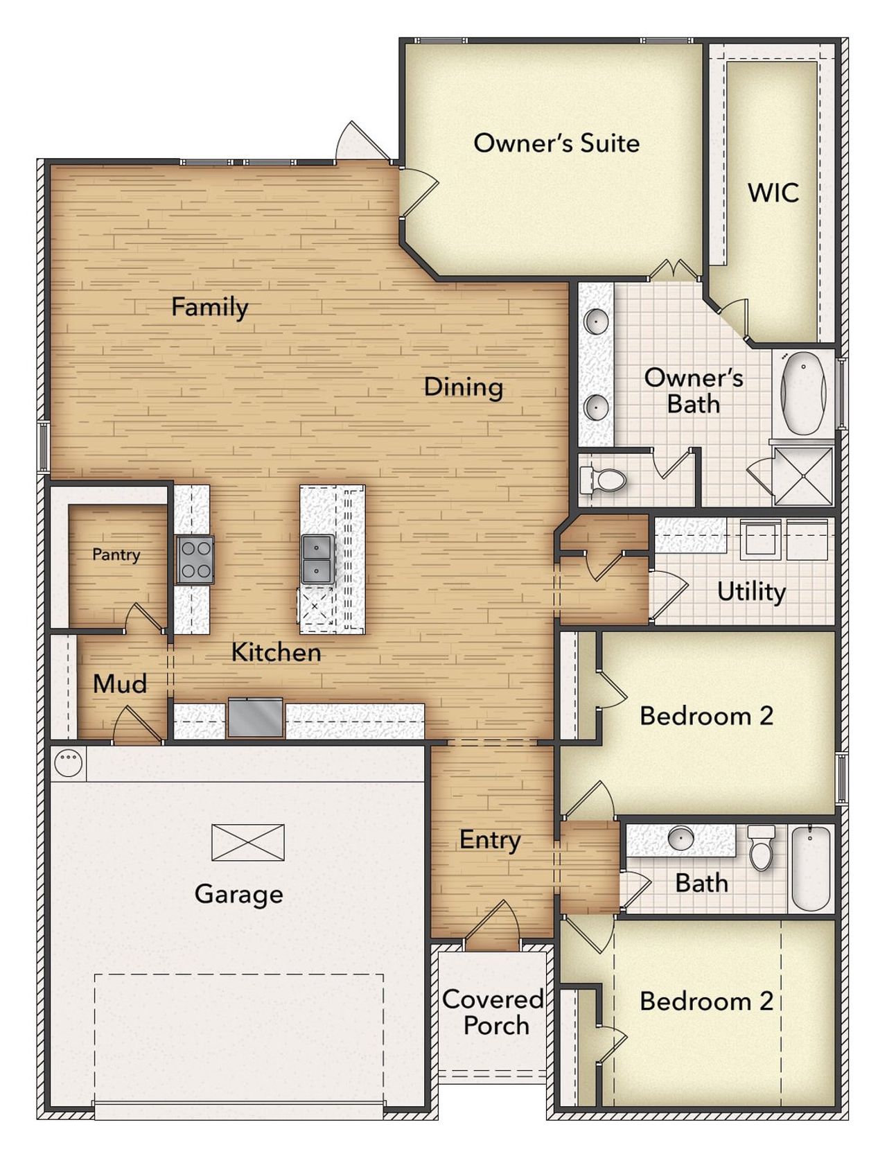 2D floor plan layout of this home in Covenant Park, Springtown, TX (Image 2).