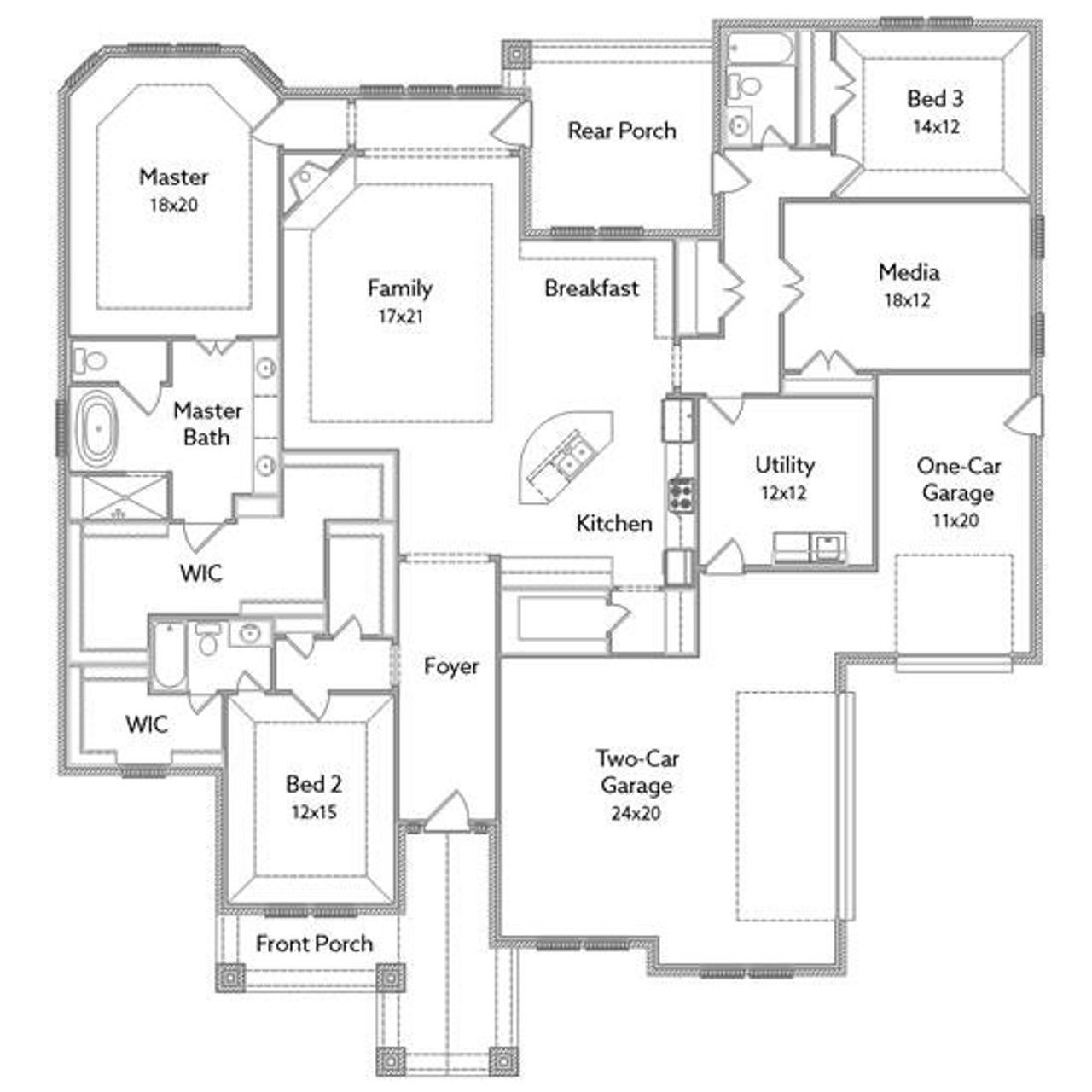 2D floor plan layout for the Comal by Harrisburg Homes in Mostyn Manor Reserve, Magnolia, TX (Image 2). 2D floor plan layout for the Comal by Harrisburg Homes in Mostyn Manor Reserve, Magnolia, TX (Image 2).