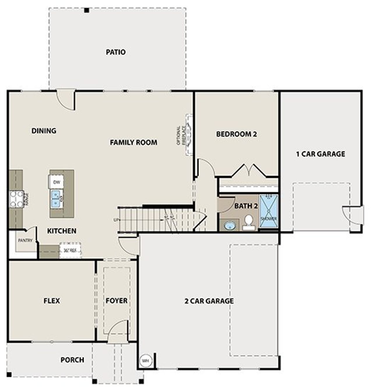 2D floor plan layout for the Kathleen 3-Car by Peachtree Building Group in Patillo Manor, Stockbridge, GA (Image 2).