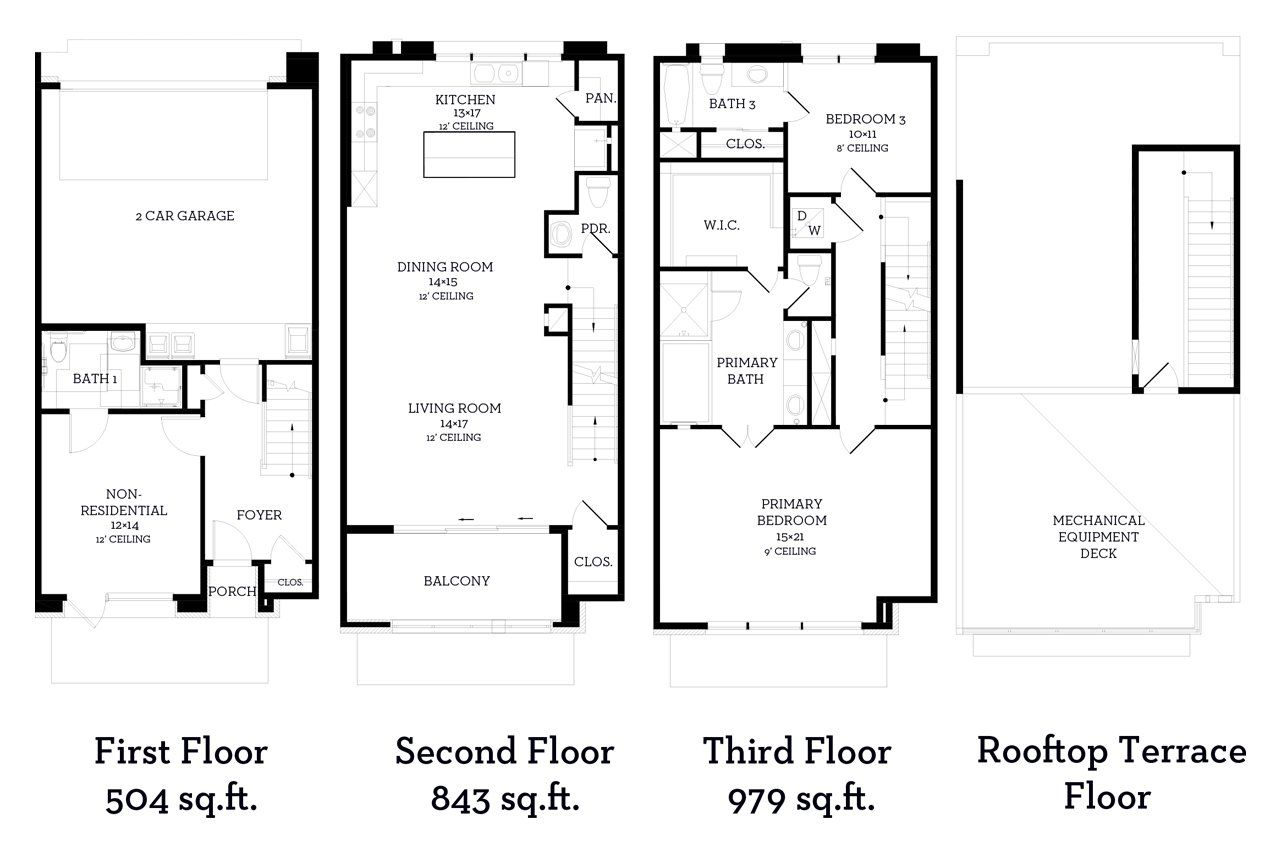 2D floor plan layout of this home in MUELLER EIGHT LIVE WORK COLLECTION, Austin, TX (Image 2). 2D floor plan layout of this home in MUELLER EIGHT LIVE WORK COLLECTION, Austin, TX (Image 2).