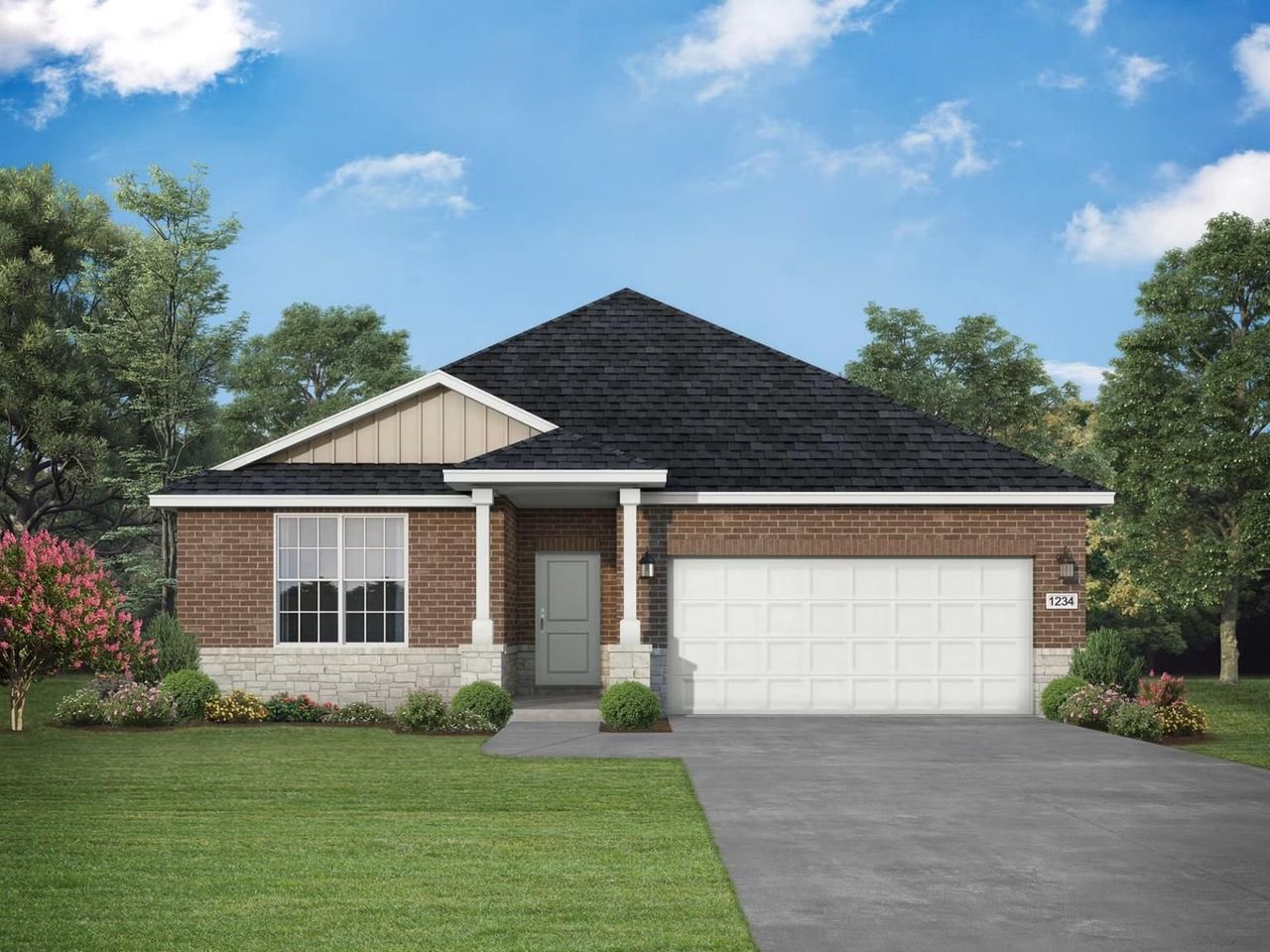 Front exterior of a new home in Sundance Cove, Crosby, TX, highlighting curb appeal (Image 2).