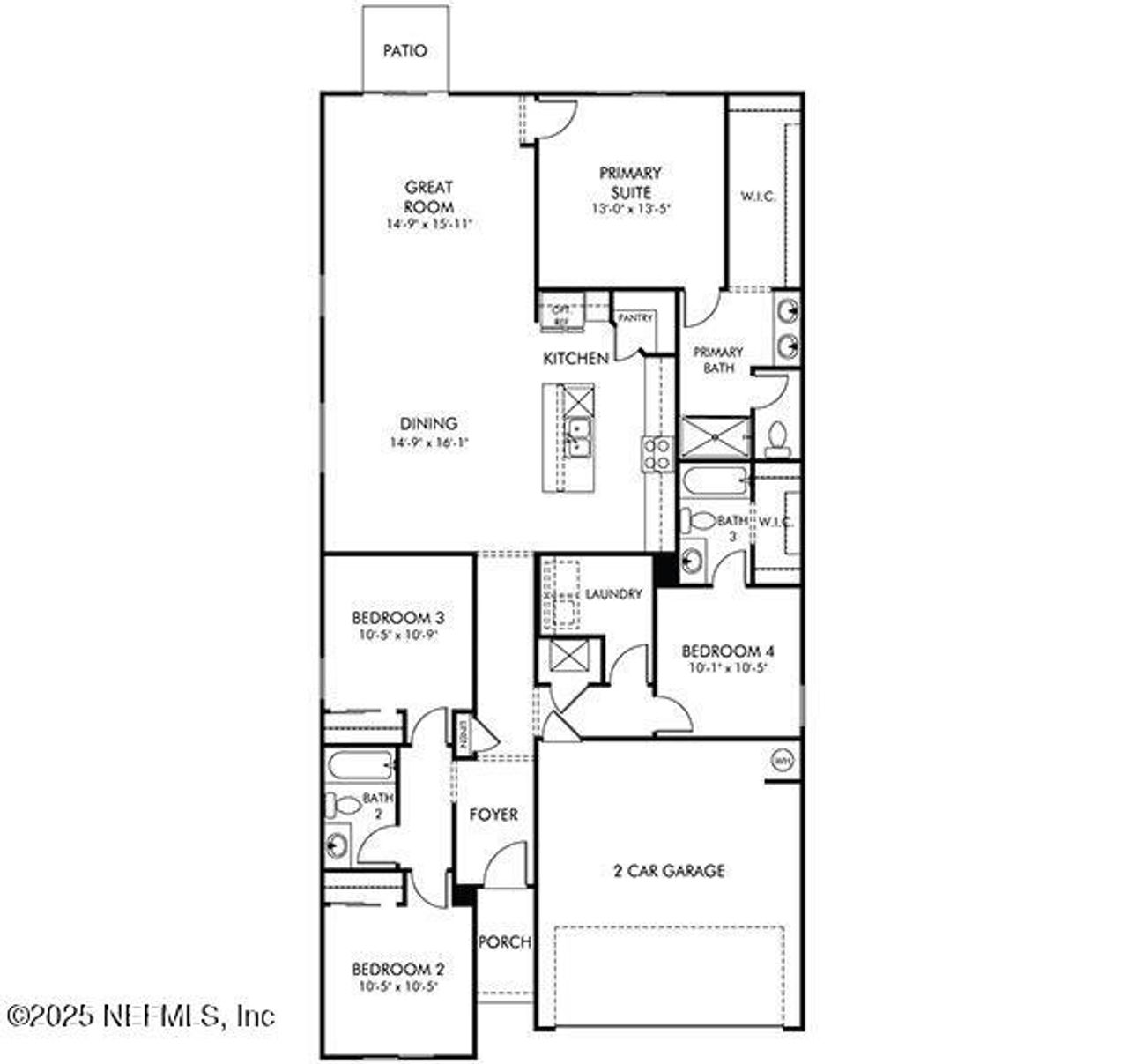 2D floor plan layout of this home in Azalea Creek, Jacksonville, FL (Image 2).