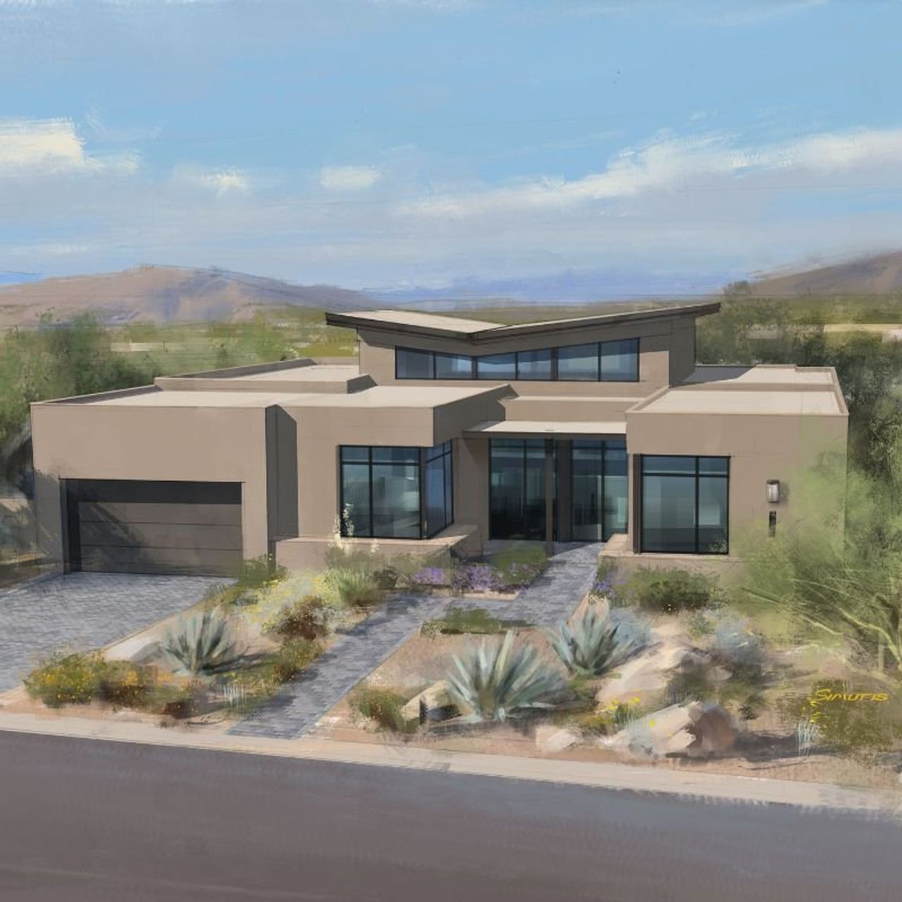 Representative exterior photo of a completed home built from the 6002 by Camelot Homes in The Edge at Joy Ranch, Scottsdale, AZ (Image 2).