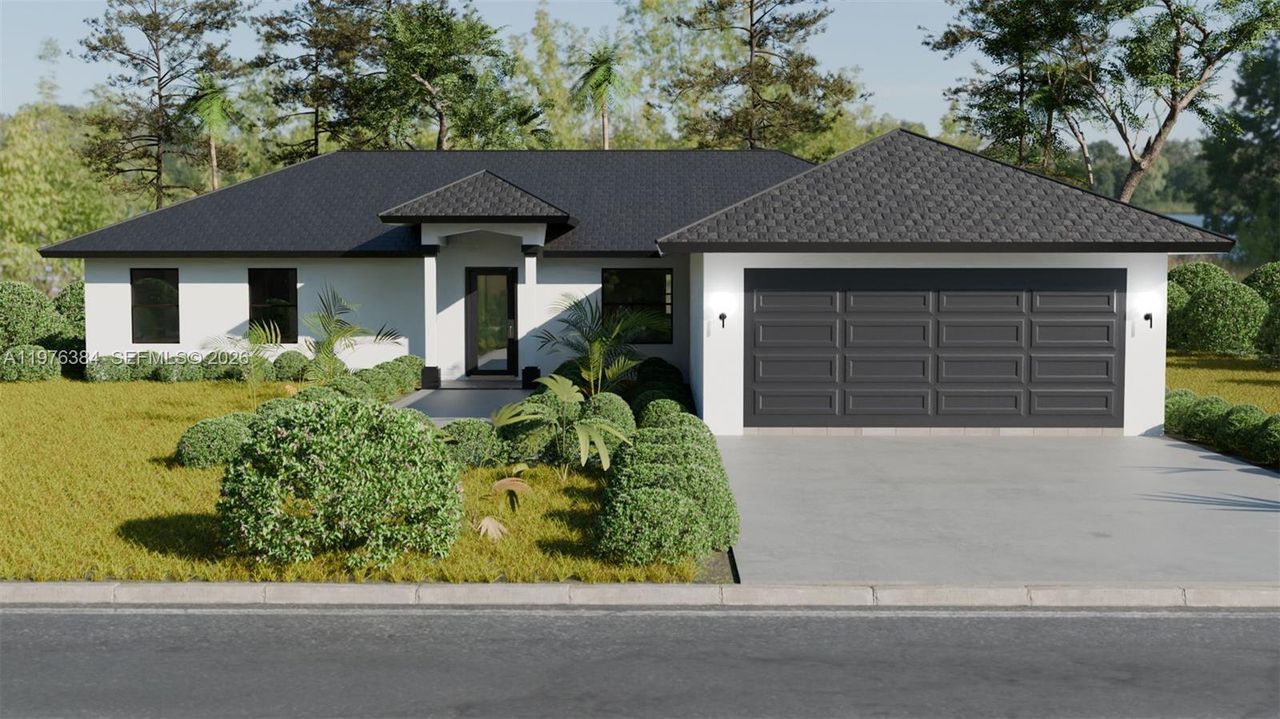 Front exterior of a new home in , Lehigh Acres, FL, highlighting curb appeal (Image 2).