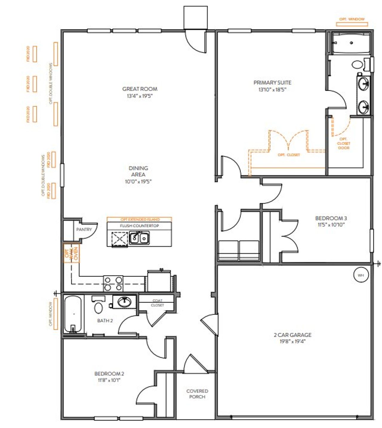 2D floor plan layout for the Durell by True Homes in Morrow Brook, Albemarle, NC (Image 2). 2D floor plan layout for the Durell by True Homes in Morrow Brook, Albemarle, NC (Image 2).