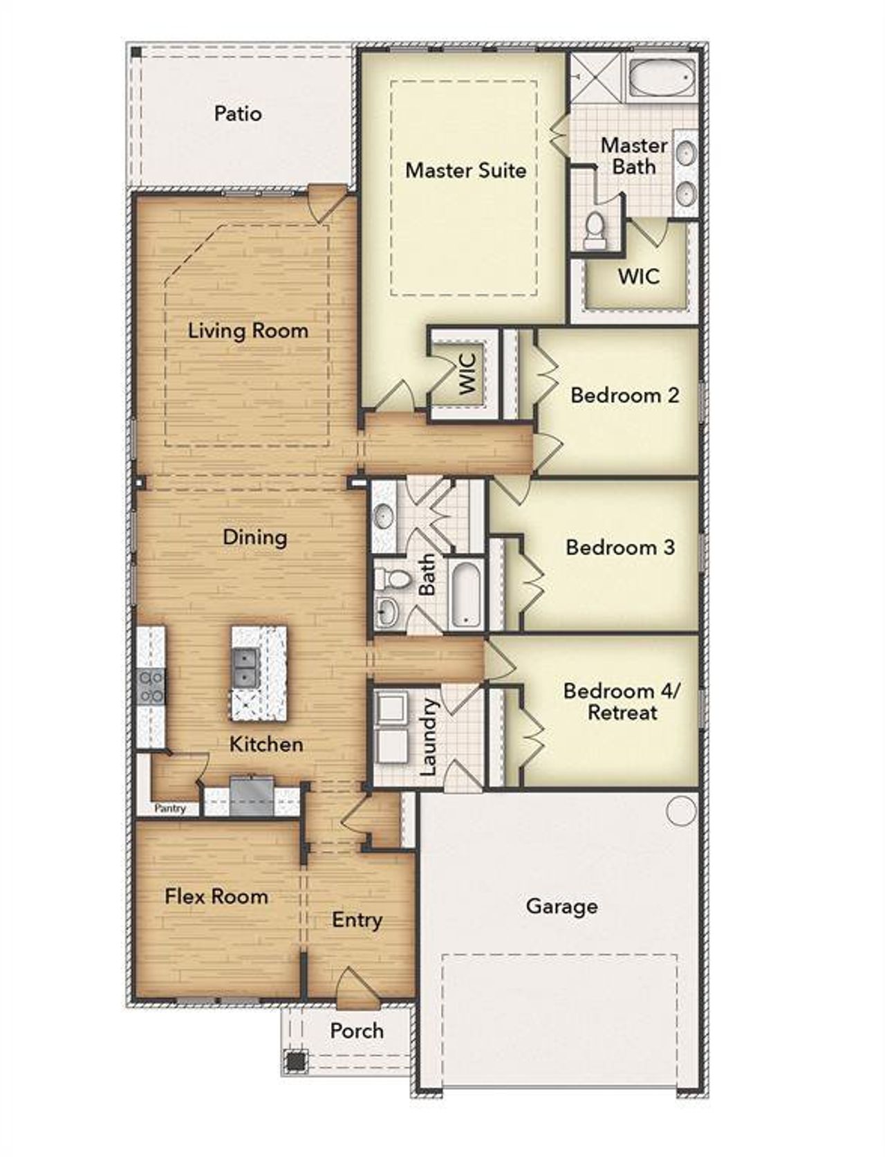 2D floor plan layout of this home in Covenant Park, Springtown, TX (Image 2).