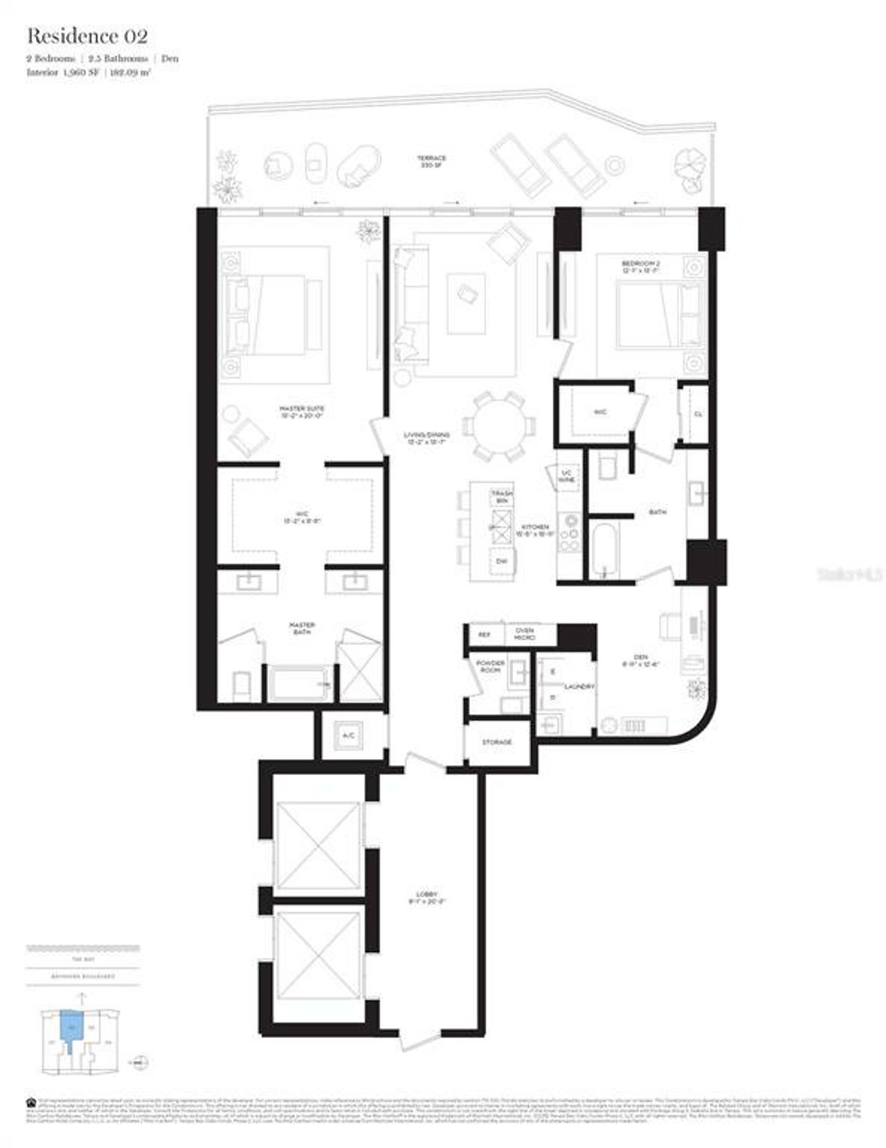 2D floor plan layout of this home in The Ritz-Carlton Residences, Tampa, FL (Image 2).