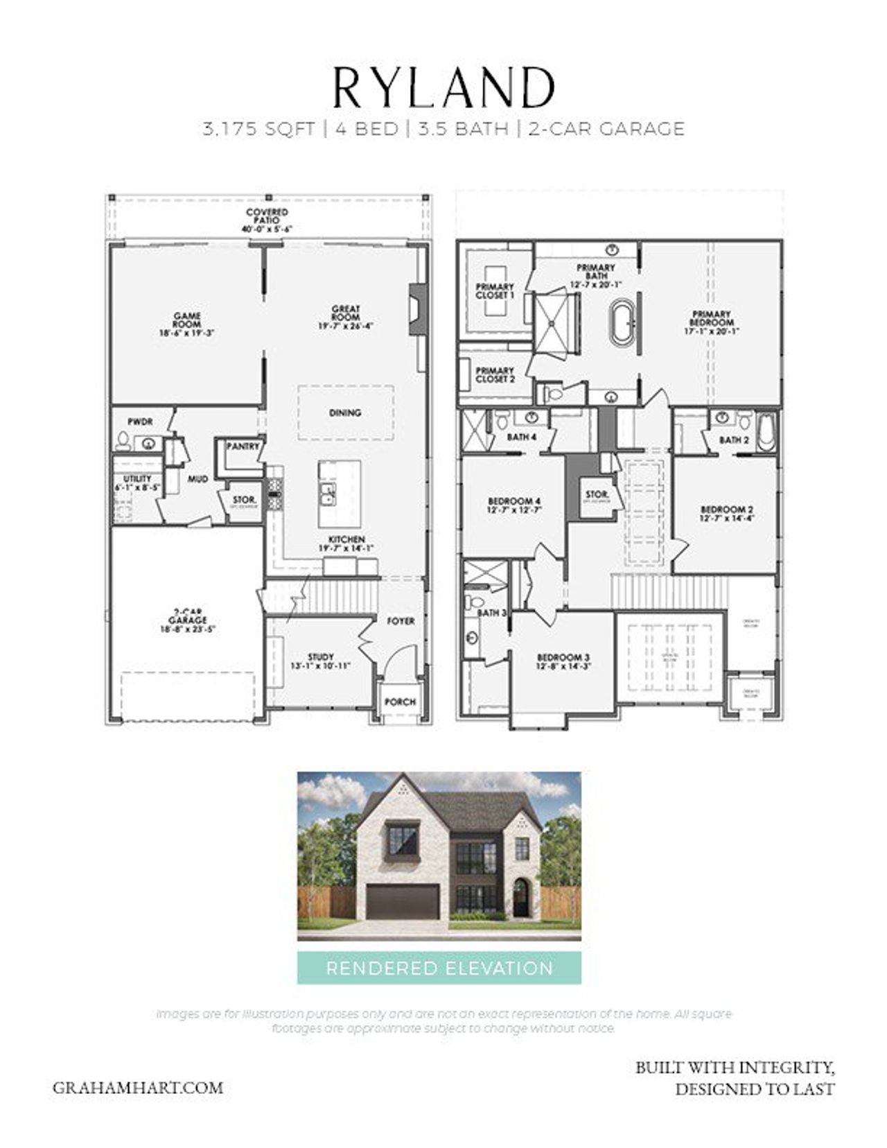 2D floor plan layout for the Ryland by Graham Hart Home Builder in Dove Station Luxury Series, Grapevine, TX (Image 2). 2D floor plan layout for the Ryland by Graham Hart Home Builder in Dove Station Luxury Series, Grapevine, TX (Image 2).