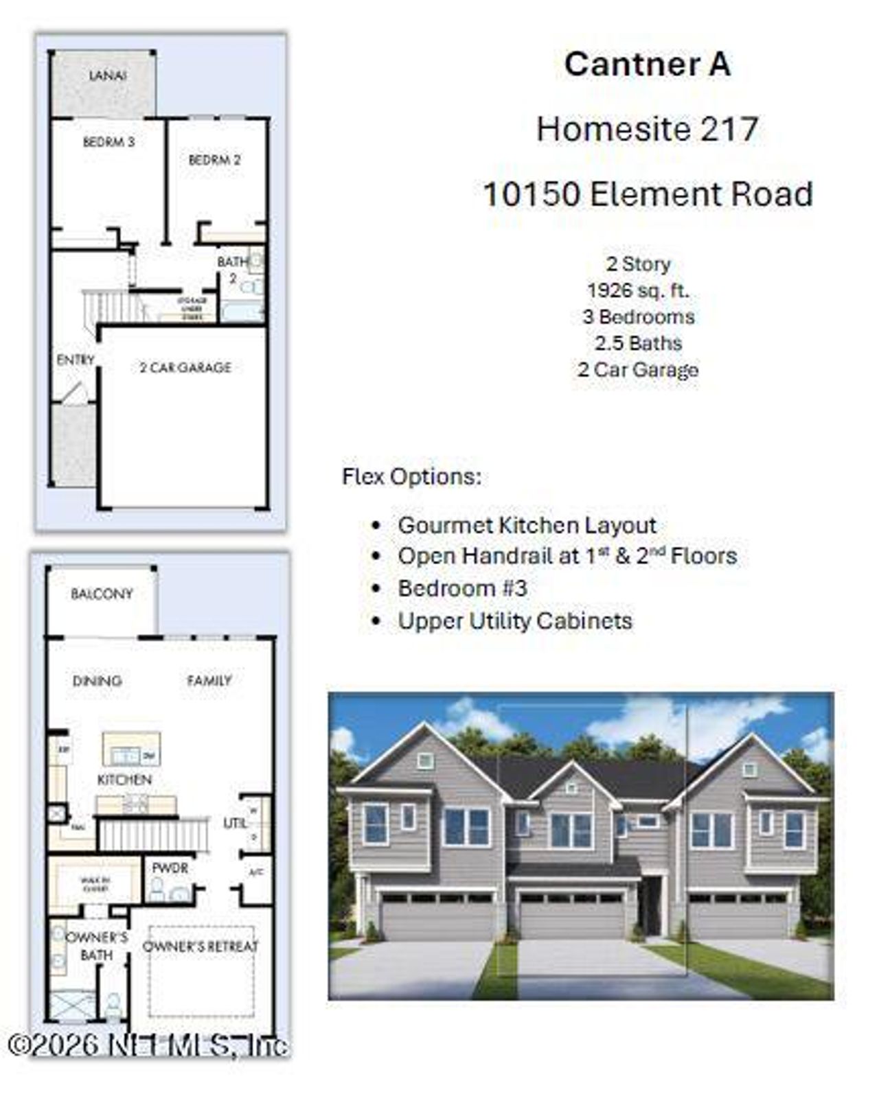 2D floor plan layout of this home in Kettering at eTown - Paired Villas, Jacksonville, FL (Image 2).