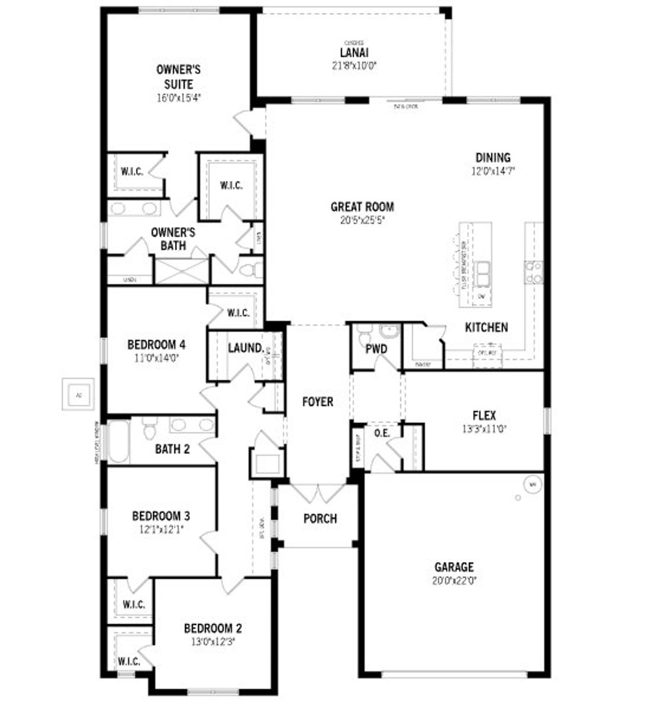 2D floor plan layout of this home in Tradition - Cadence, Port St. Lucie, FL (Image 2).