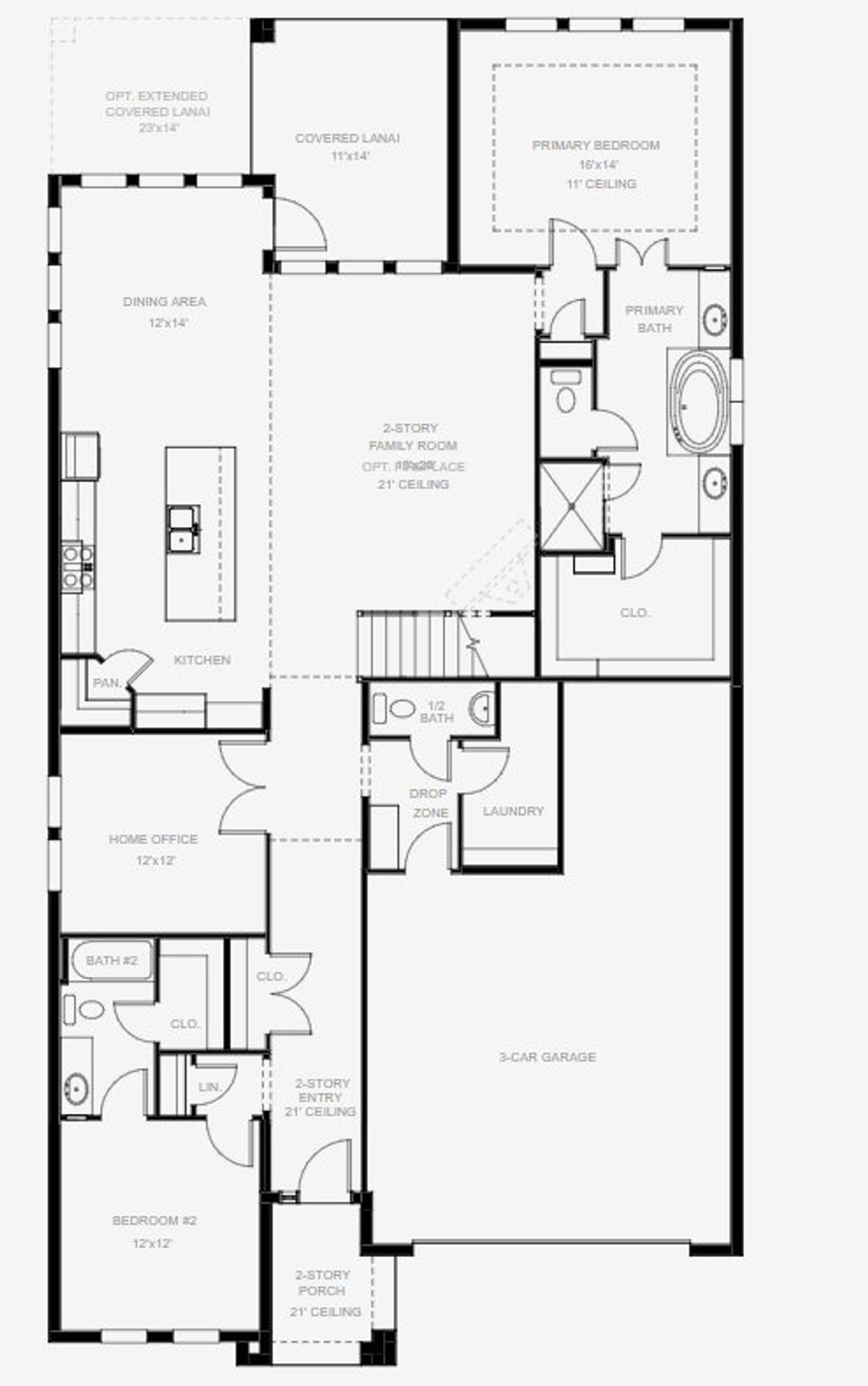 2D floor plan layout for the 3024F by Perry Homes in Mandarin Grove, Palmetto, FL (Image 2).