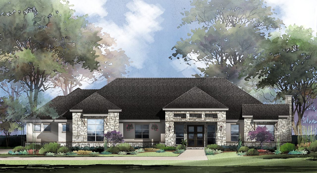 Representative exterior photo of a completed home built from the Midland by Sitterle Homes in Belle Oaks, Bulverde, TX (Image 2). Representative exterior photo of a completed home built from the Midland by Sitterle Homes in Belle Oaks, Bulverde, TX (Image 2).