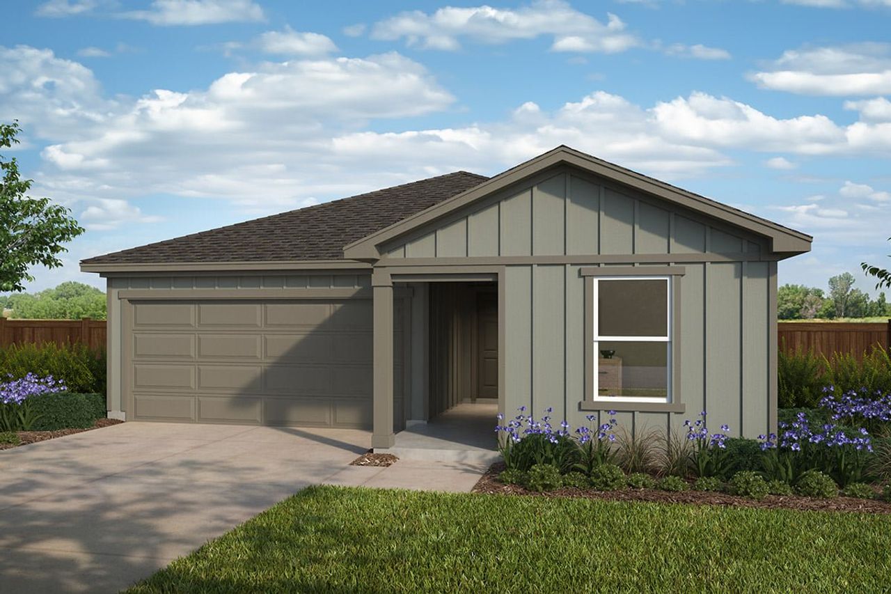 Representative exterior photo of a completed home built from the 1656 by KB Home in Legend Heights - Sterling Collection, New Braunfels, TX (Image 2).