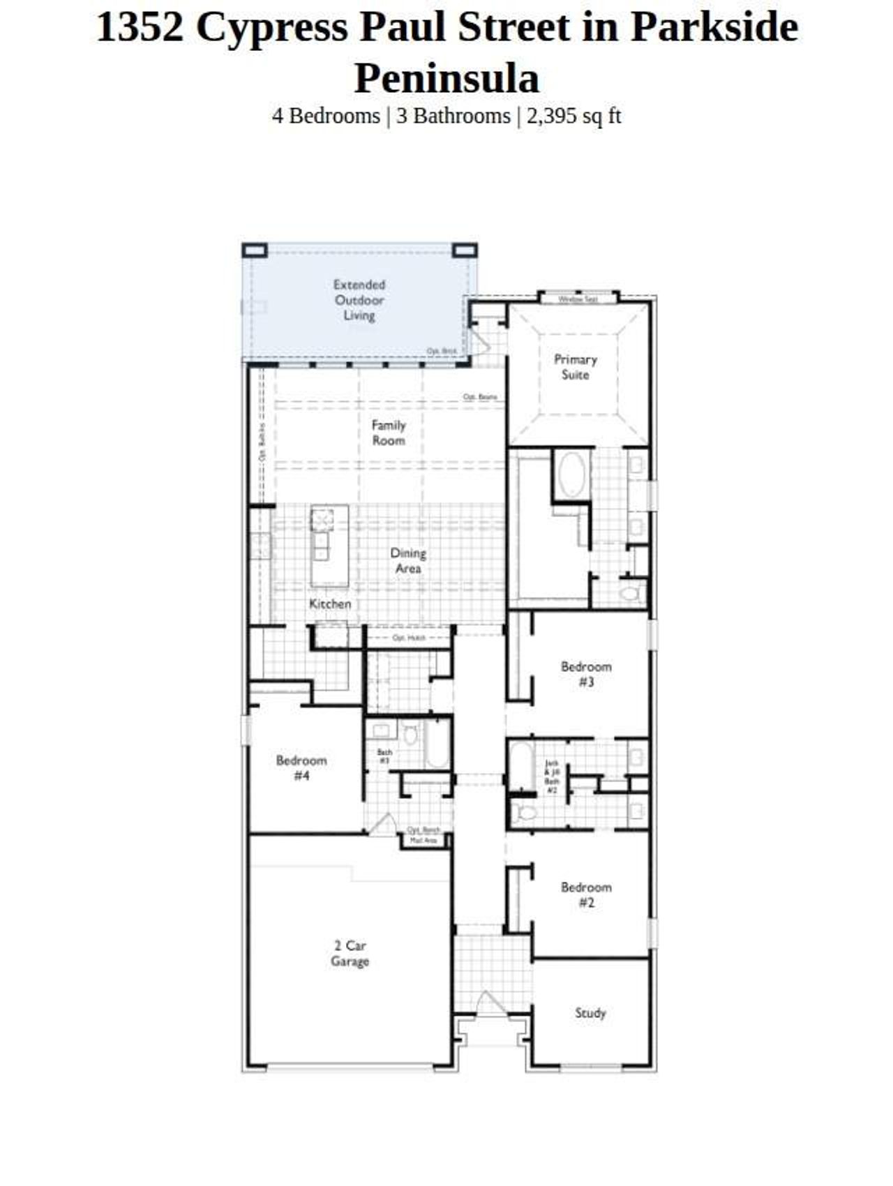 2D floor plan layout of this home in Parkside Peninsula, Georgetown, TX (Image 2).