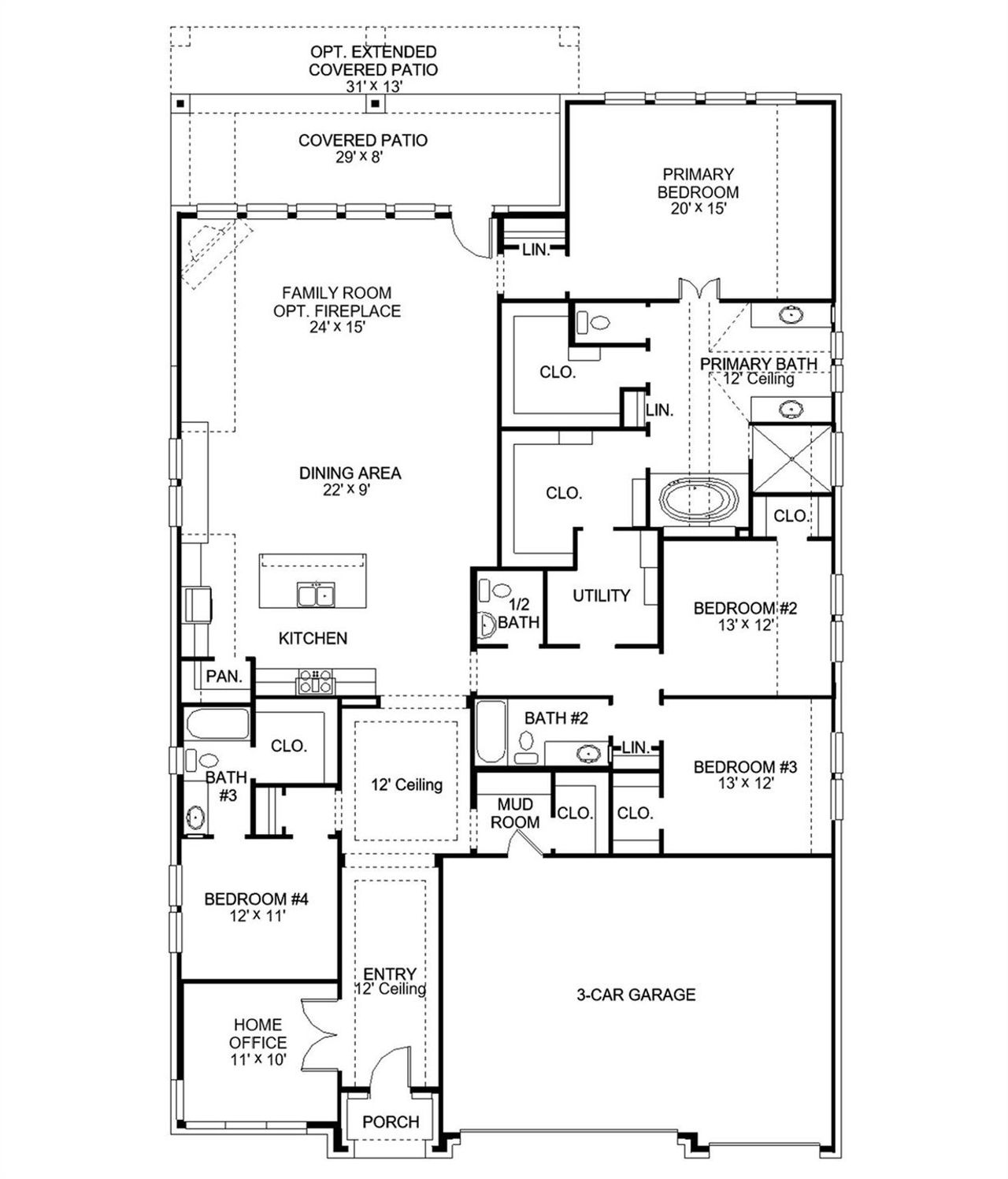 2D floor plan layout of this home in Lakes of Cane Island, Katy, TX (Image 2).