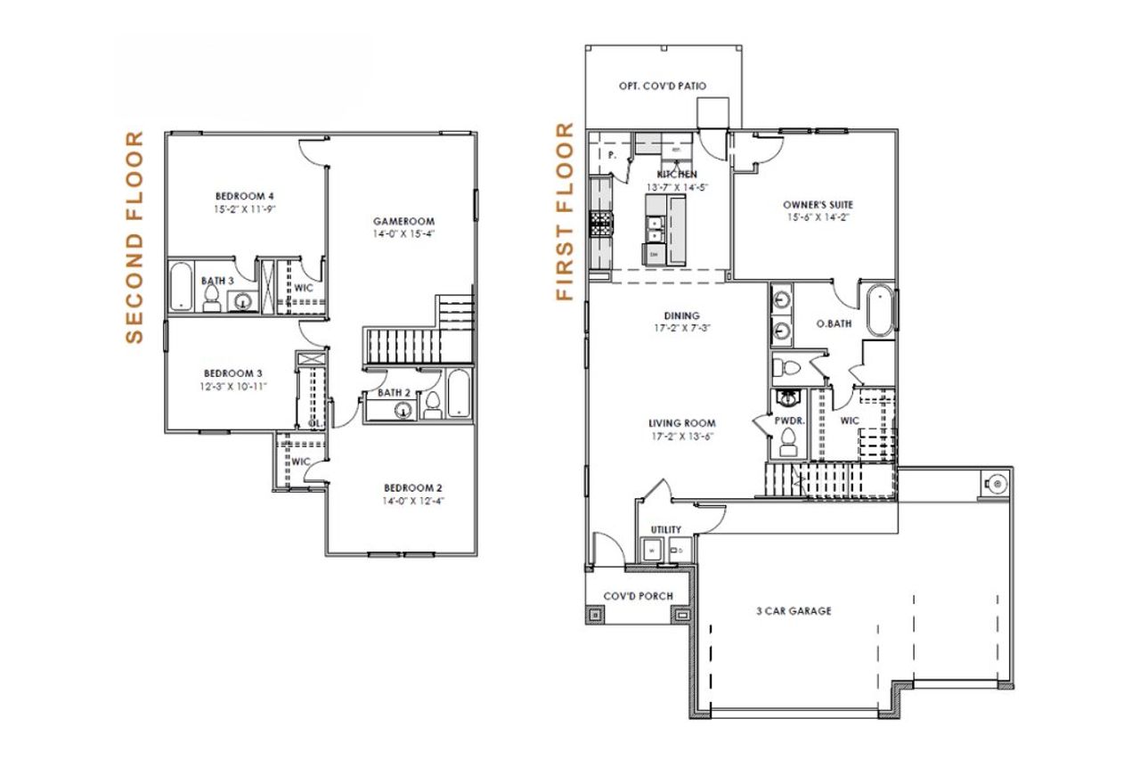 2D floor plan layout for the Aurora 2154 TR 3CG by Saratoga Homes in Turnbo Ranch, Killeen, TX (Image 2).