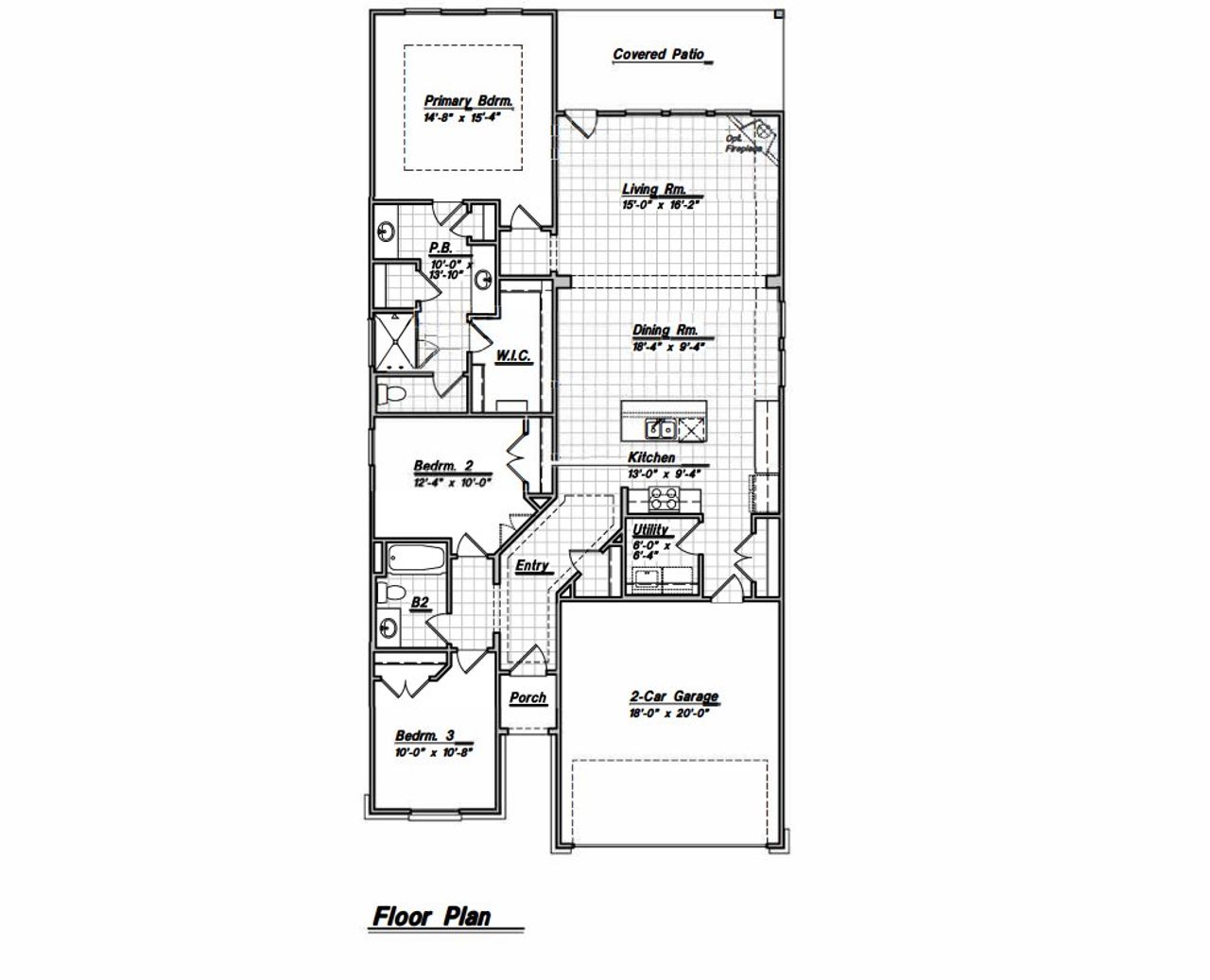 2D floor plan layout for the Sabinal by Bellaire Homes in Morgan Meadows, San Antonio, TX (Image 2).
