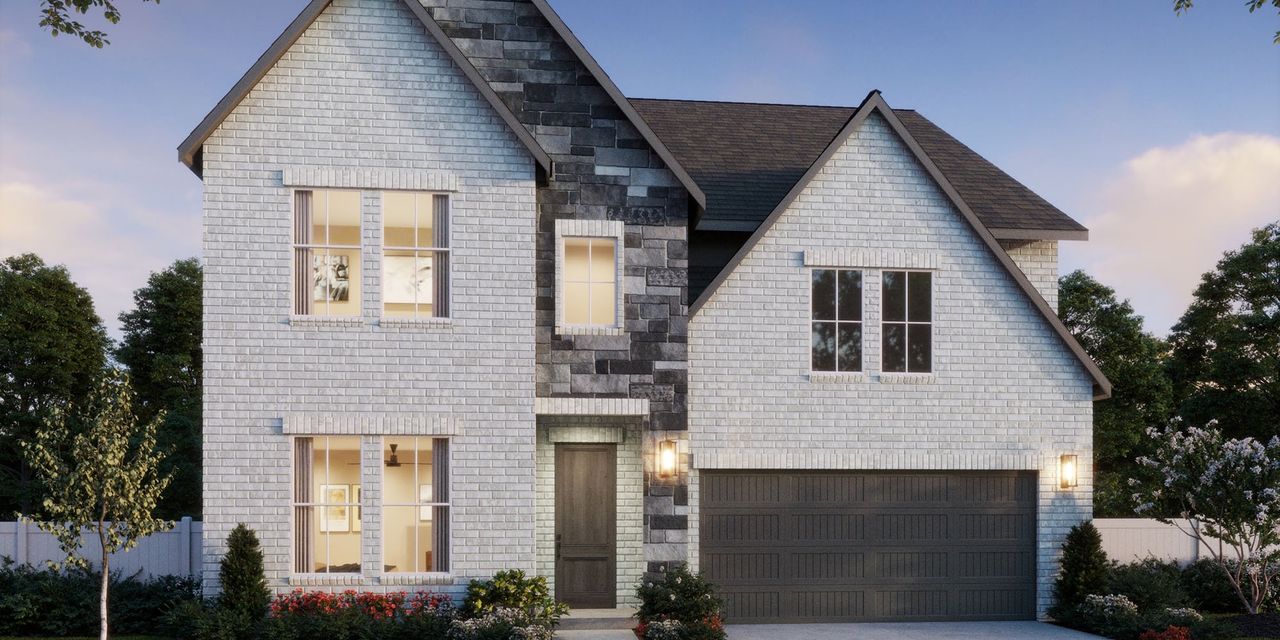Representative exterior photo of a completed home built from the Tristan by Normandy Homes in Estates at Stacy Crossing, McKinney, TX (Image 2). Representative exterior photo of a completed home built from the Tristan by Normandy Homes in Estates at Stacy Crossing, McKinney, TX (Image 2).