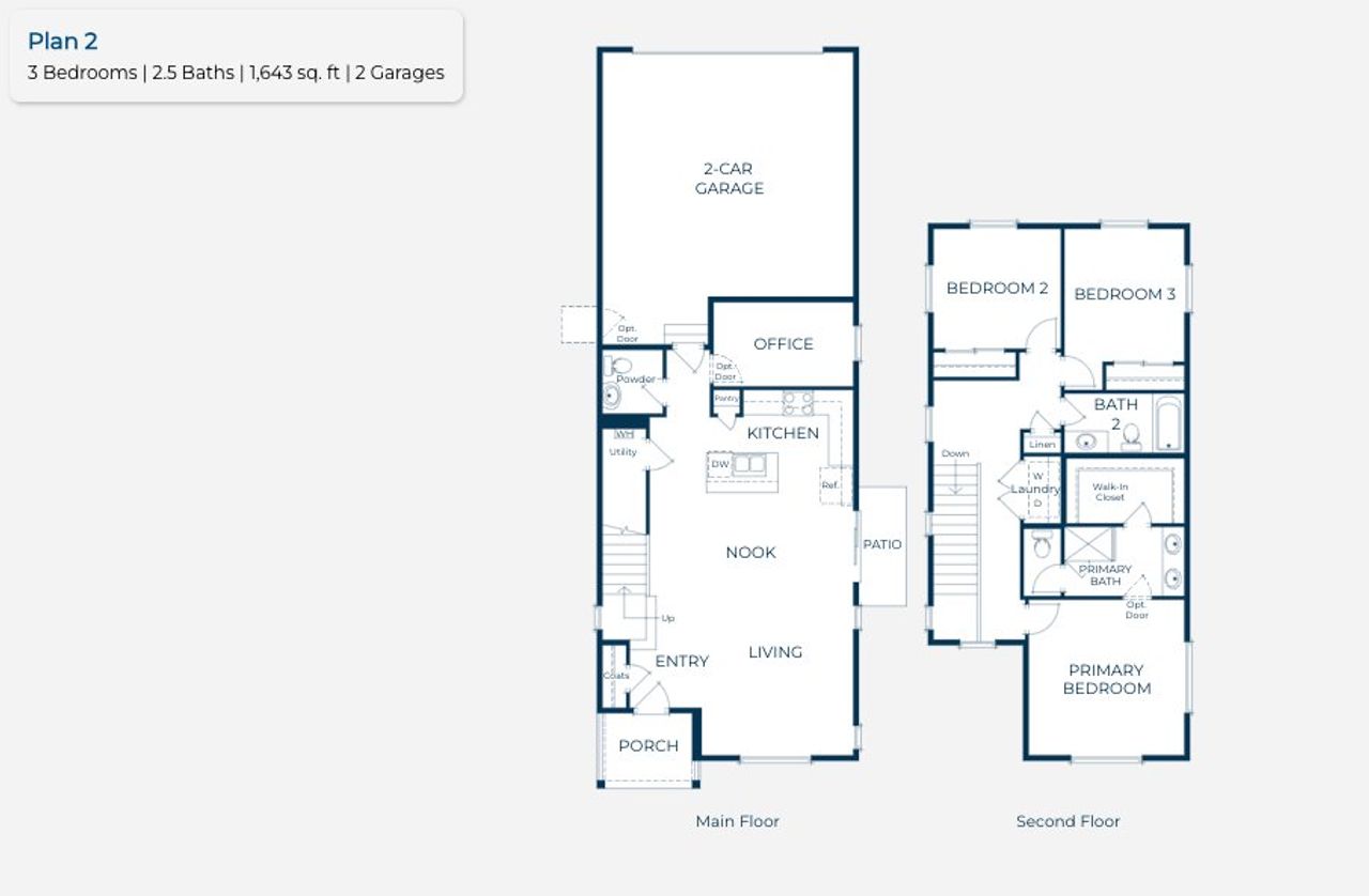 2D floor plan layout for the Plan 2 by New Home Co. in Woodrose at Painted Prairie, Aurora, CO (Image 2).