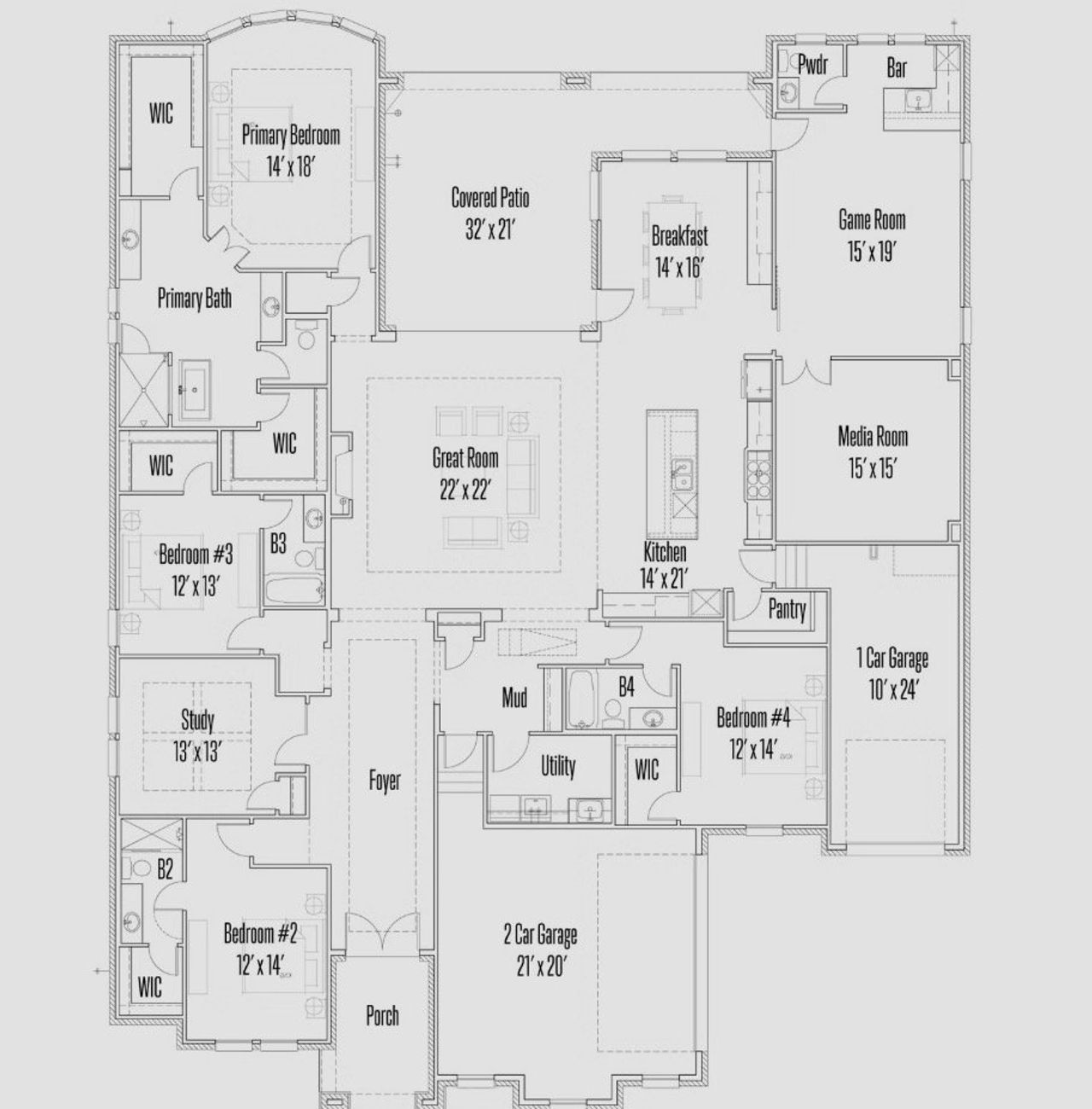2D floor plan layout of this home in Esperanza - 80' & 90', Boerne, TX (Image 2). 2D floor plan layout of this home in Esperanza - 80' & 90', Boerne, TX (Image 2).