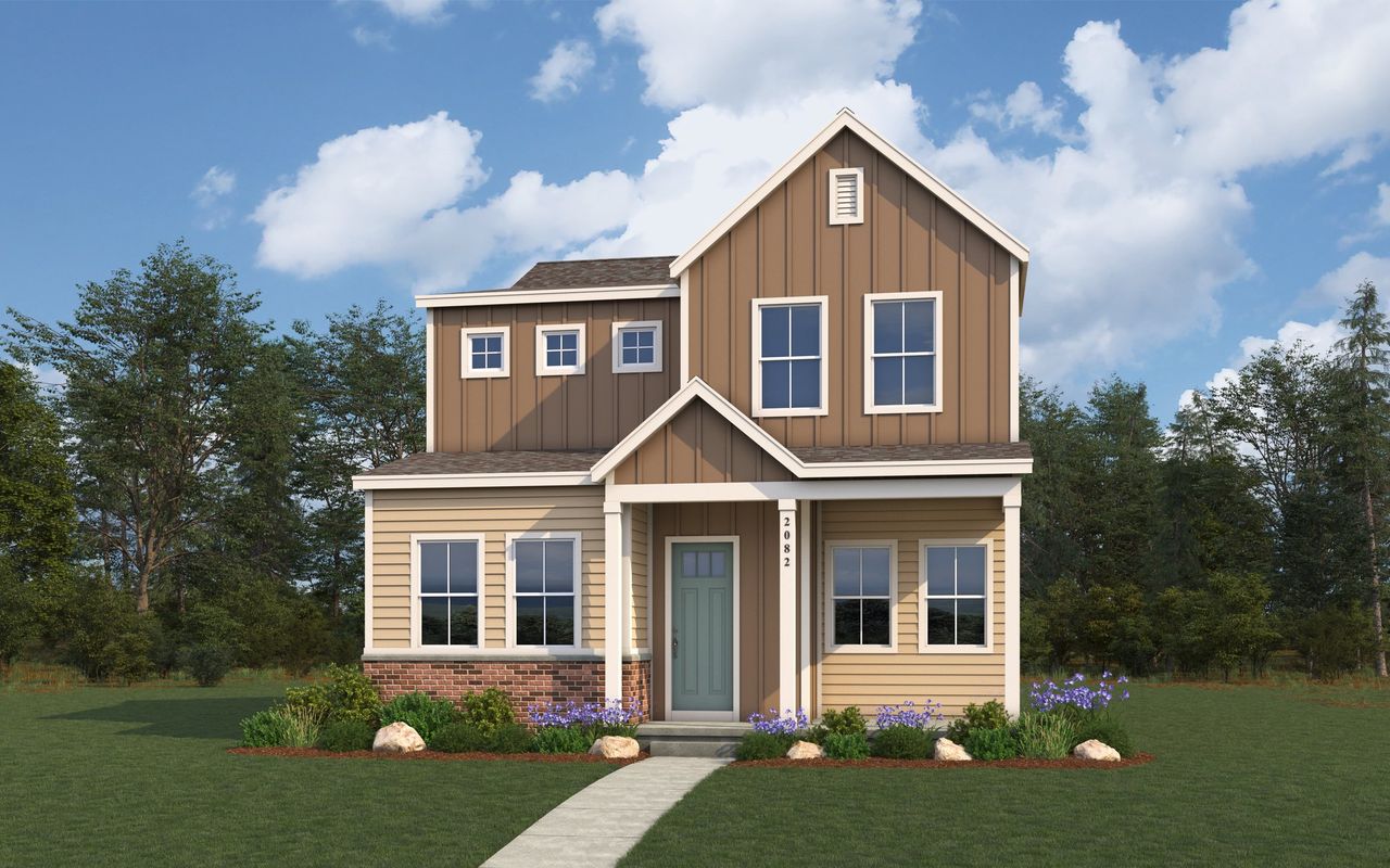 Representative exterior photo of a completed home built from the City Series - Market by Brightland Homes in Dillon Pointe - Skyview, Broomfield, CO (Image 2). Representative exterior photo of a completed home built from the City Series - Market by Brightland Homes in Dillon Pointe - Skyview, Broomfield, CO (Image 2).