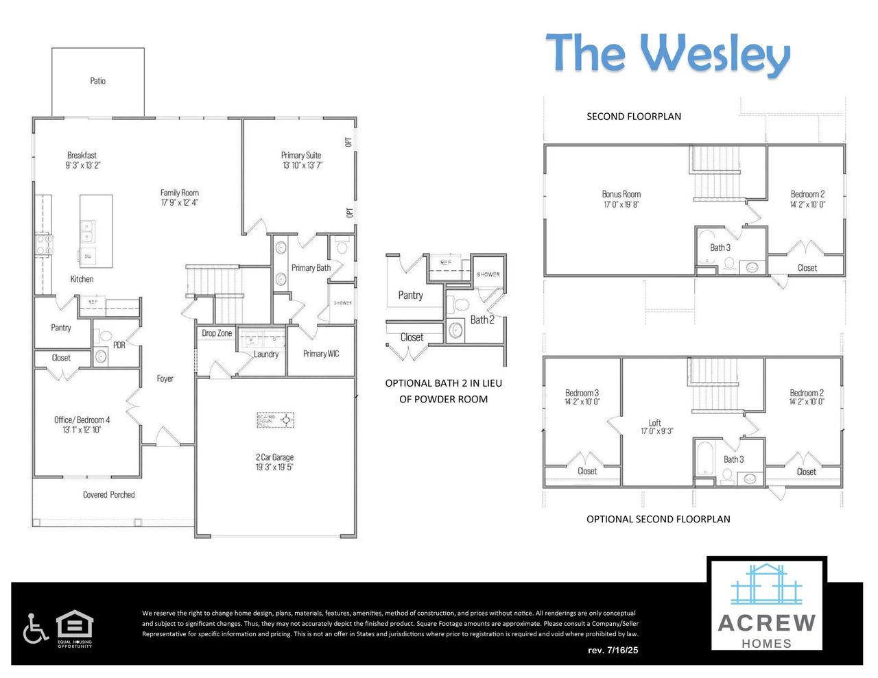 2D floor plan layout for the Wesley by Acrew Homes in Country Club Creek, Ayden, NC (Image 2).