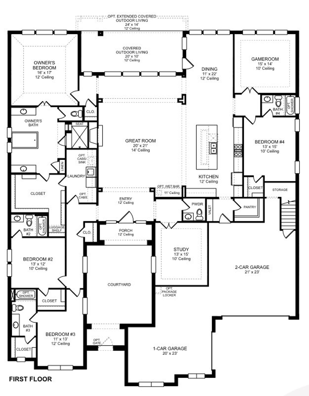 2D floor plan layout for the Plan 7021 by Tradition Homes in Mustang Lakes – 86’, Celina, TX (Image 2).