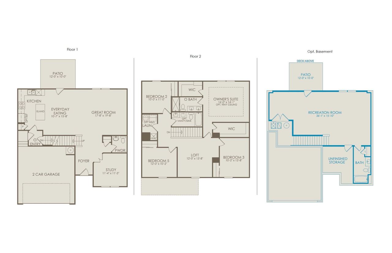 2D floor plan layout of this home in Hamlet at Carothers Crossing, La Vergne, TN (Image 2).