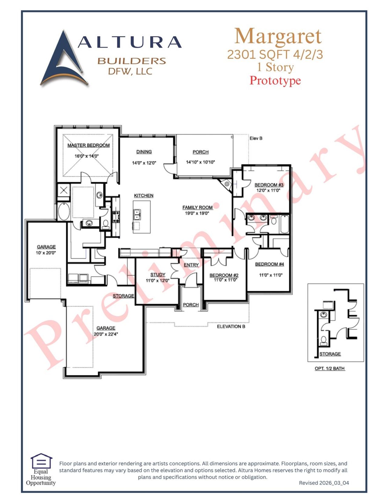2D floor plan layout for the Margaret by Altura Homes in Valley View, Royse City, TX (Image 2).