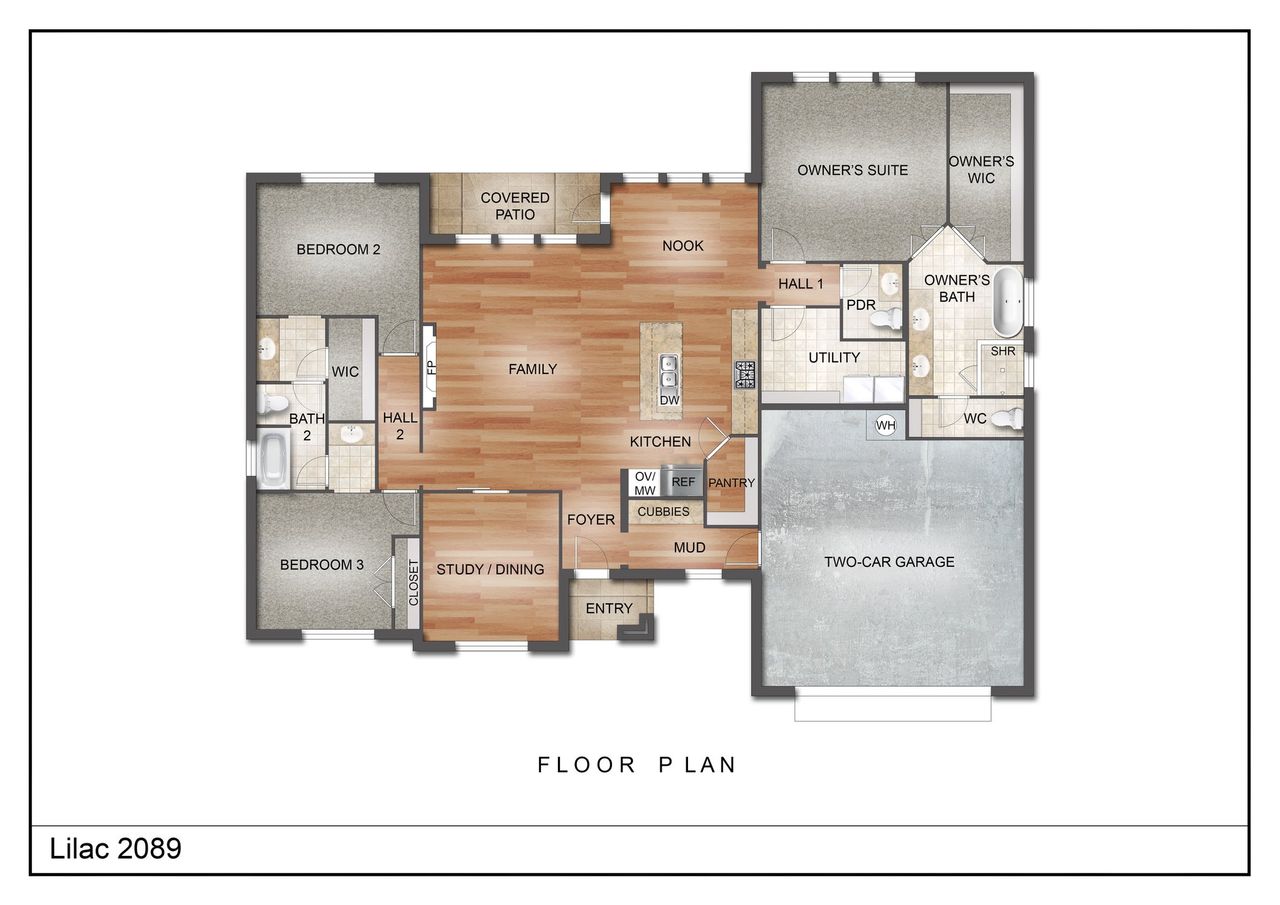 2D floor plan layout for the The Lilac by Kenmark Homes in Coyote Crossing, Godley, TX (Image 2). 2D floor plan layout for the The Lilac by Kenmark Homes in Coyote Crossing, Godley, TX (Image 2).