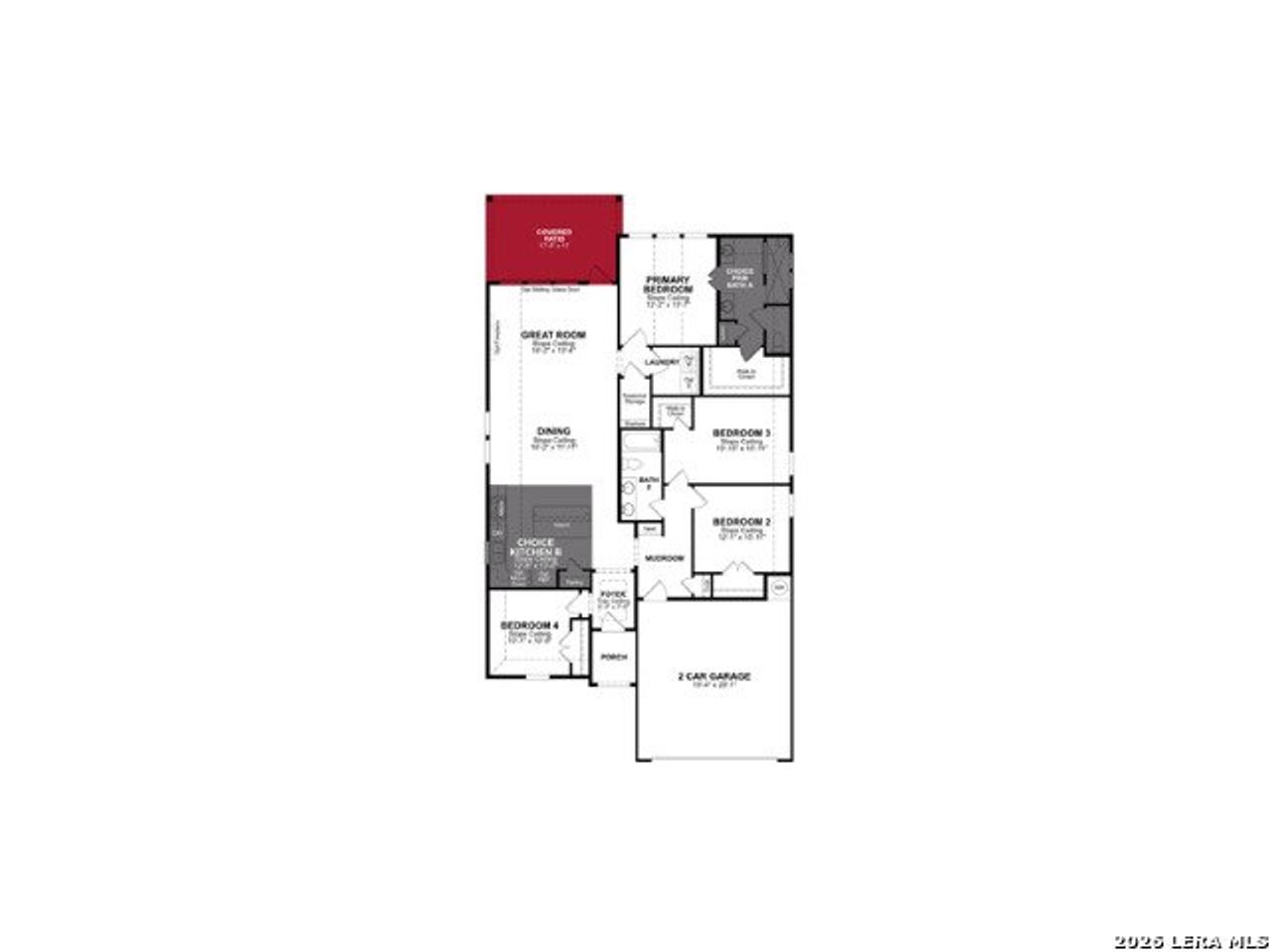 2D floor plan layout of this home in Parklands Estates, Schertz, TX (Image 2).