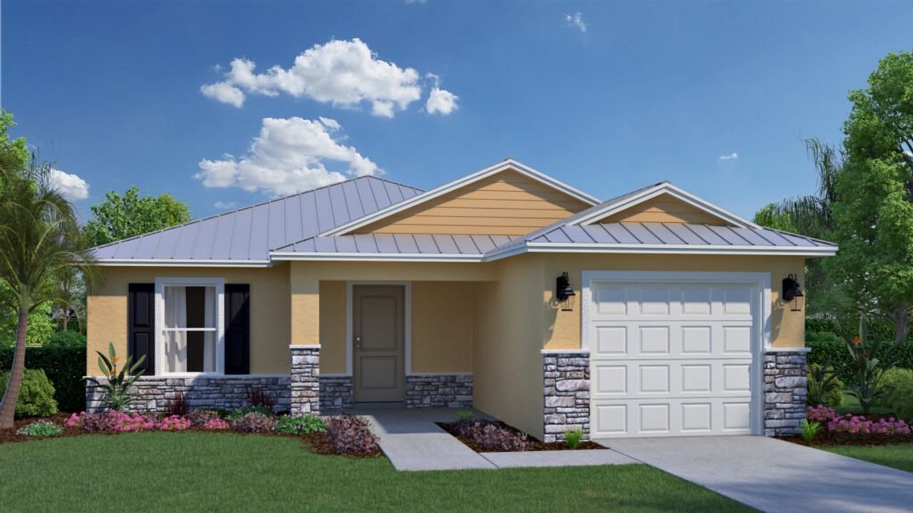 Representative exterior photo of a completed home built from the Horizon by Holiday Builders in Spanish Lakes, Port St. Lucie, FL (Image 2).