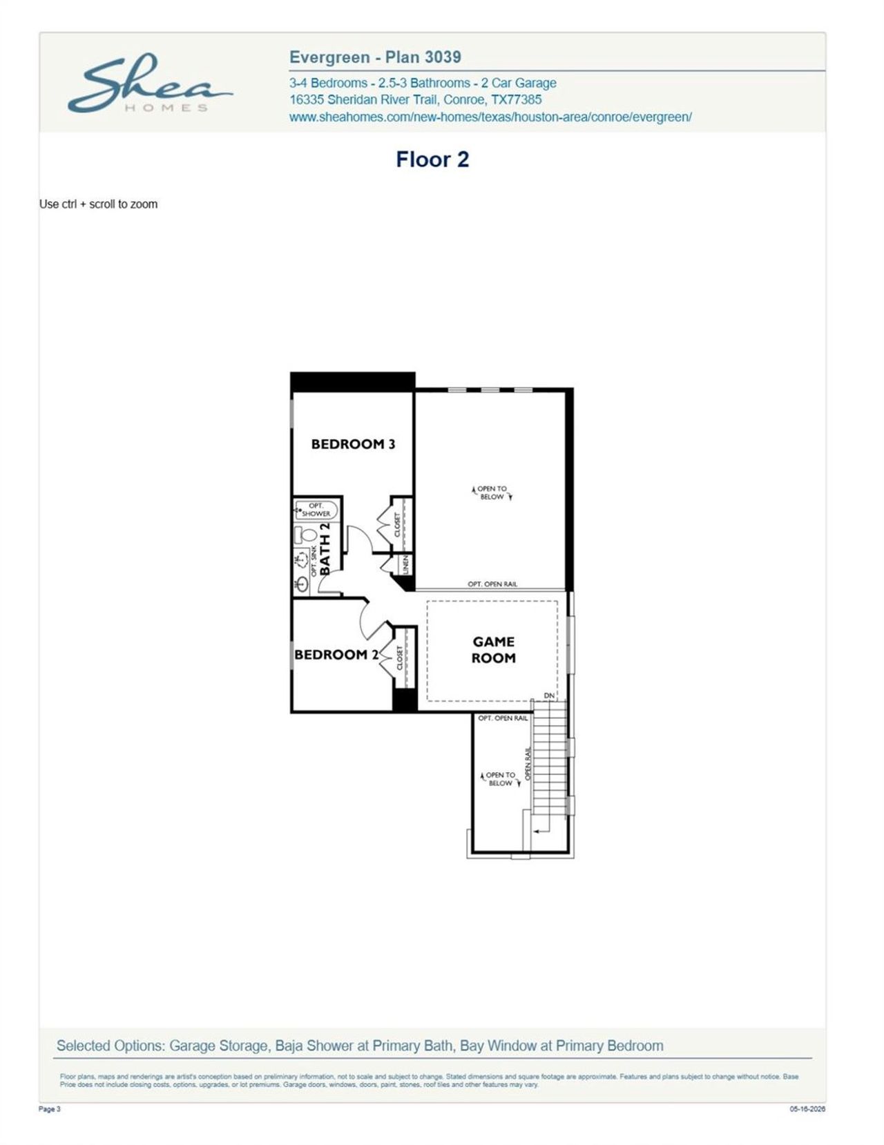 2D floor plan layout of this home in , Conroe, TX (Image 2).