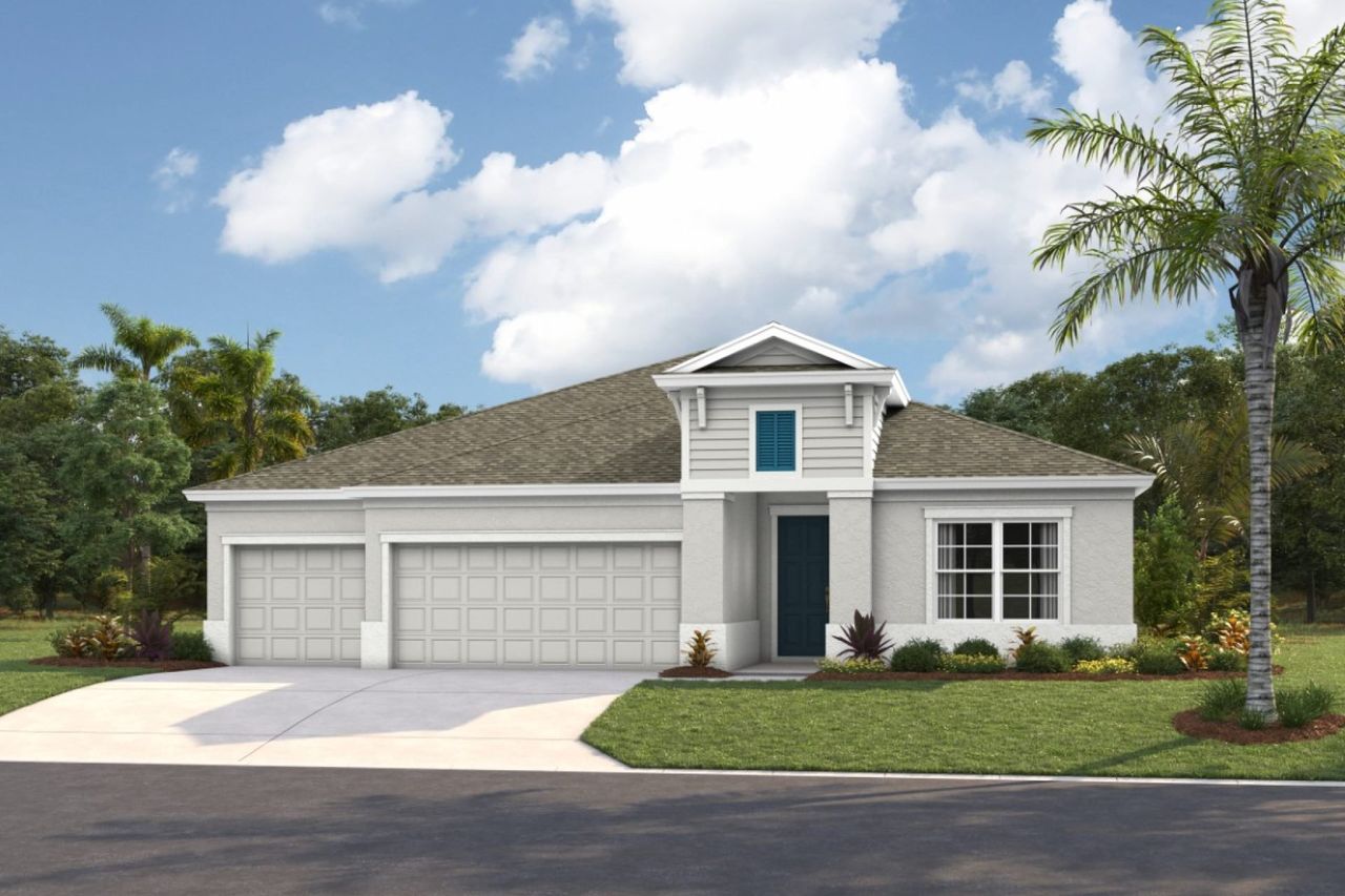 Representative exterior photo of a completed home built from the Hyde Park III by Homes by WestBay in Pasadena Woods, Wesley Chapel, FL (Image 2).