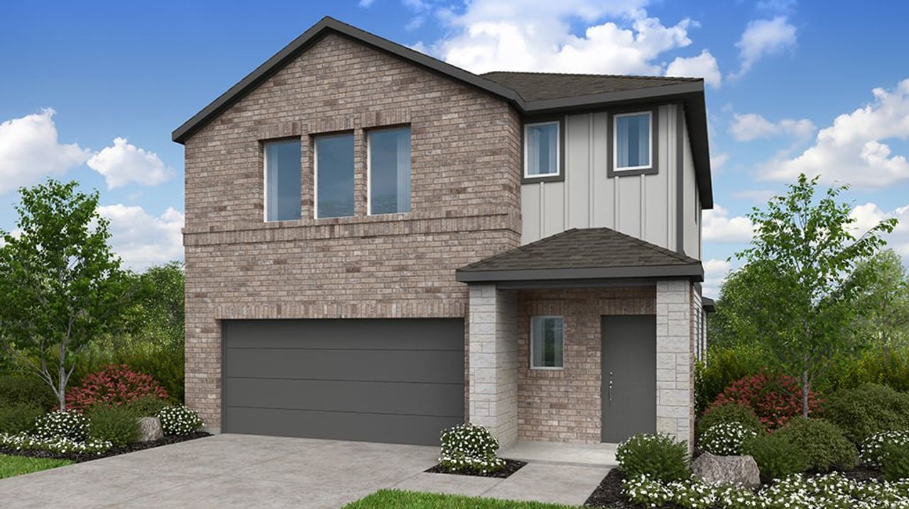 Representative exterior photo of a completed home built from the Merlin by Taylor Morrison in Village Grove 40s, Dripping Springs, TX (Image 2). Representative exterior photo of a completed home built from the Merlin by Taylor Morrison in Village Grove 40s, Dripping Springs, TX (Image 2).