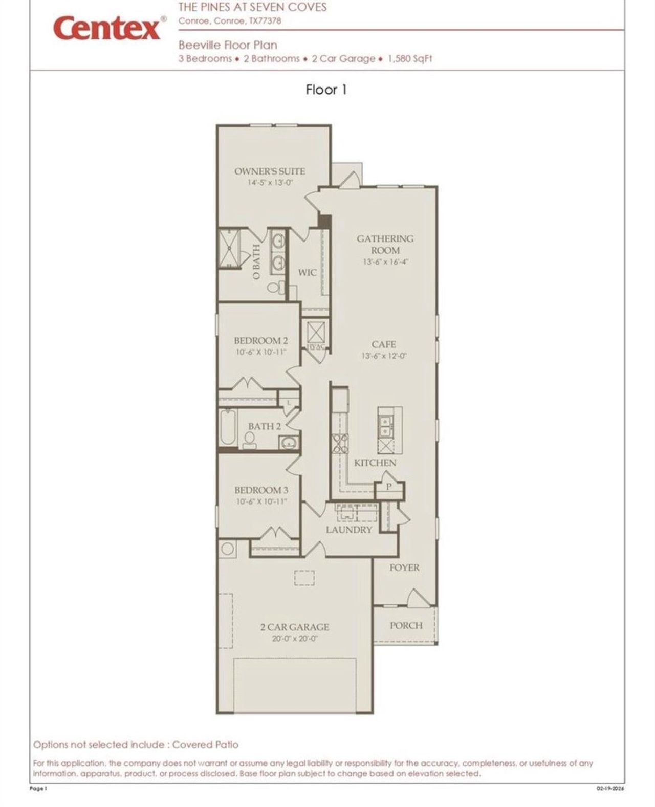 2D floor plan layout of this home in The Pines At Seven Coves, Conroe, TX (Image 2).