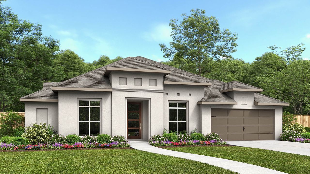 Representative exterior photo of a completed home built from the 3322P by Perry Homes in Audubon Park 70', Magnolia, TX (Image 2). Representative exterior photo of a completed home built from the 3322P by Perry Homes in Audubon Park 70', Magnolia, TX (Image 2).