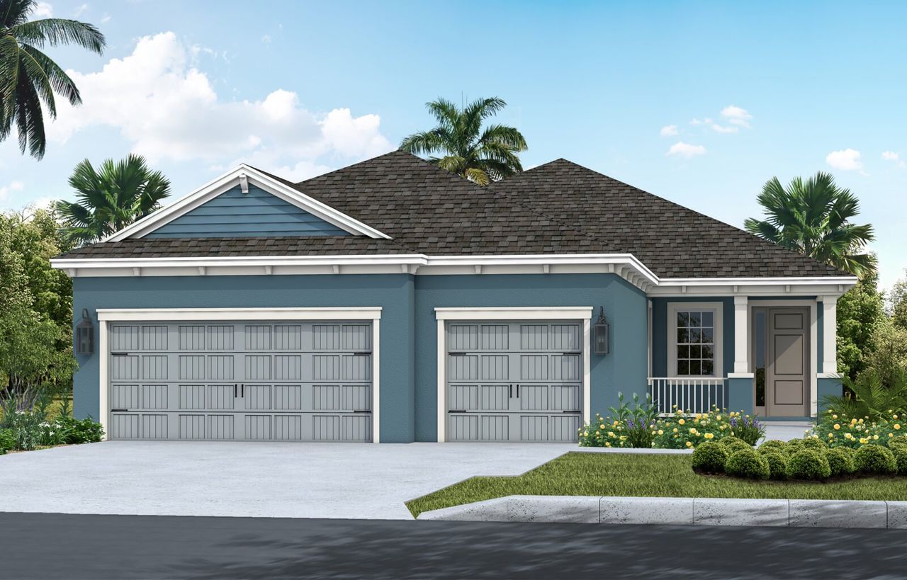 Front exterior of a new home in Canoe Creek, Parrish, FL, highlighting curb appeal (Image 2).